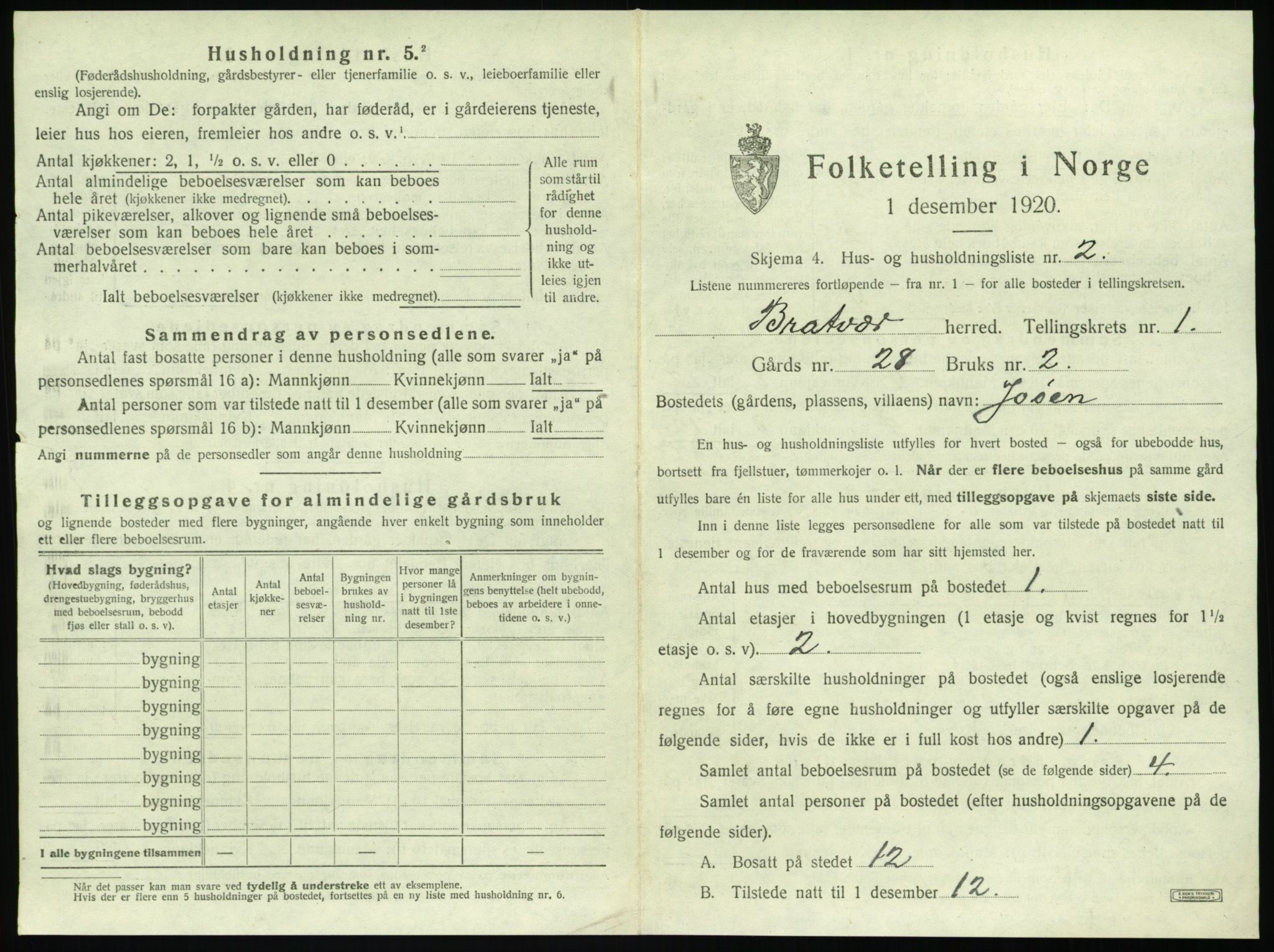 SAT, 1920 census for Brattvær, 1920, p. 32