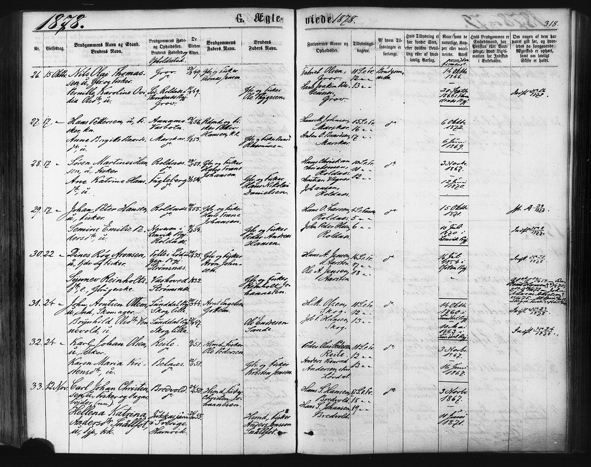 Ibestad sokneprestembete, SATØ/S-0077/H/Ha/Haa/L0010kirke: Parish register (official) no. 10, 1869-1879, p. 318