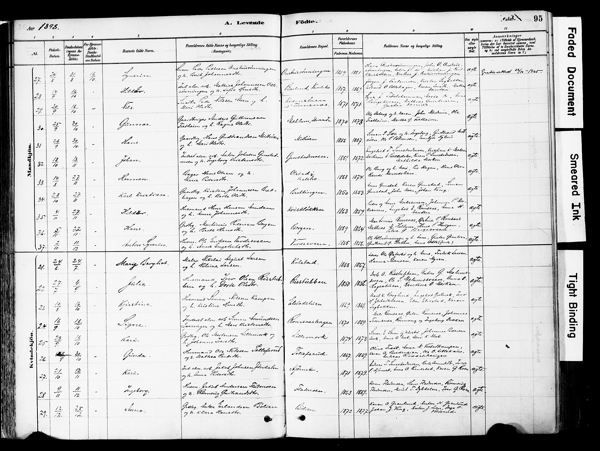 Ringebu prestekontor, AV/SAH-PREST-082/H/Ha/Haa/L0008: Parish register (official) no. 8, 1878-1898, p. 95