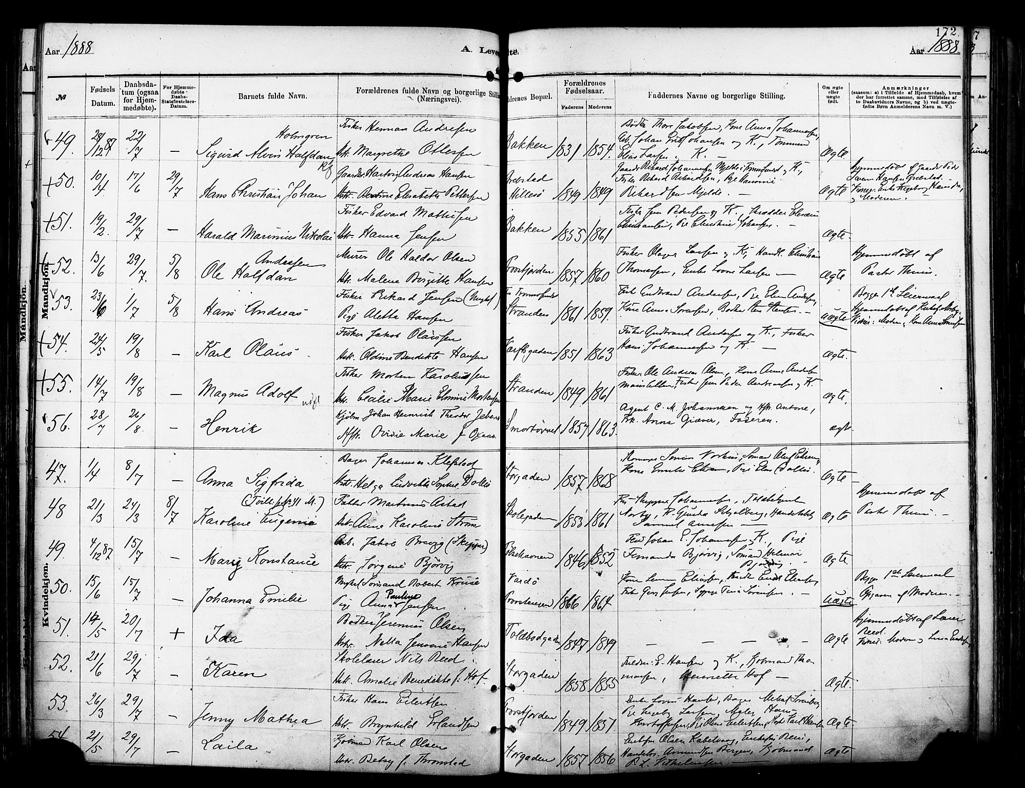Tromsø sokneprestkontor/stiftsprosti/domprosti, SATØ/S-1343/G/Ga/L0014kirke: Parish register (official) no. 14, 1878-1888, p. 172