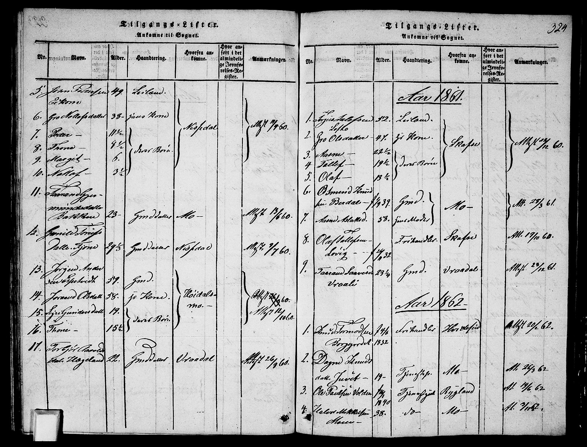 Fyresdal kirkebøker, SAKO/A-263/G/Ga/L0003: Parish register (copy) no. I 3, 1815-1863, p. 324