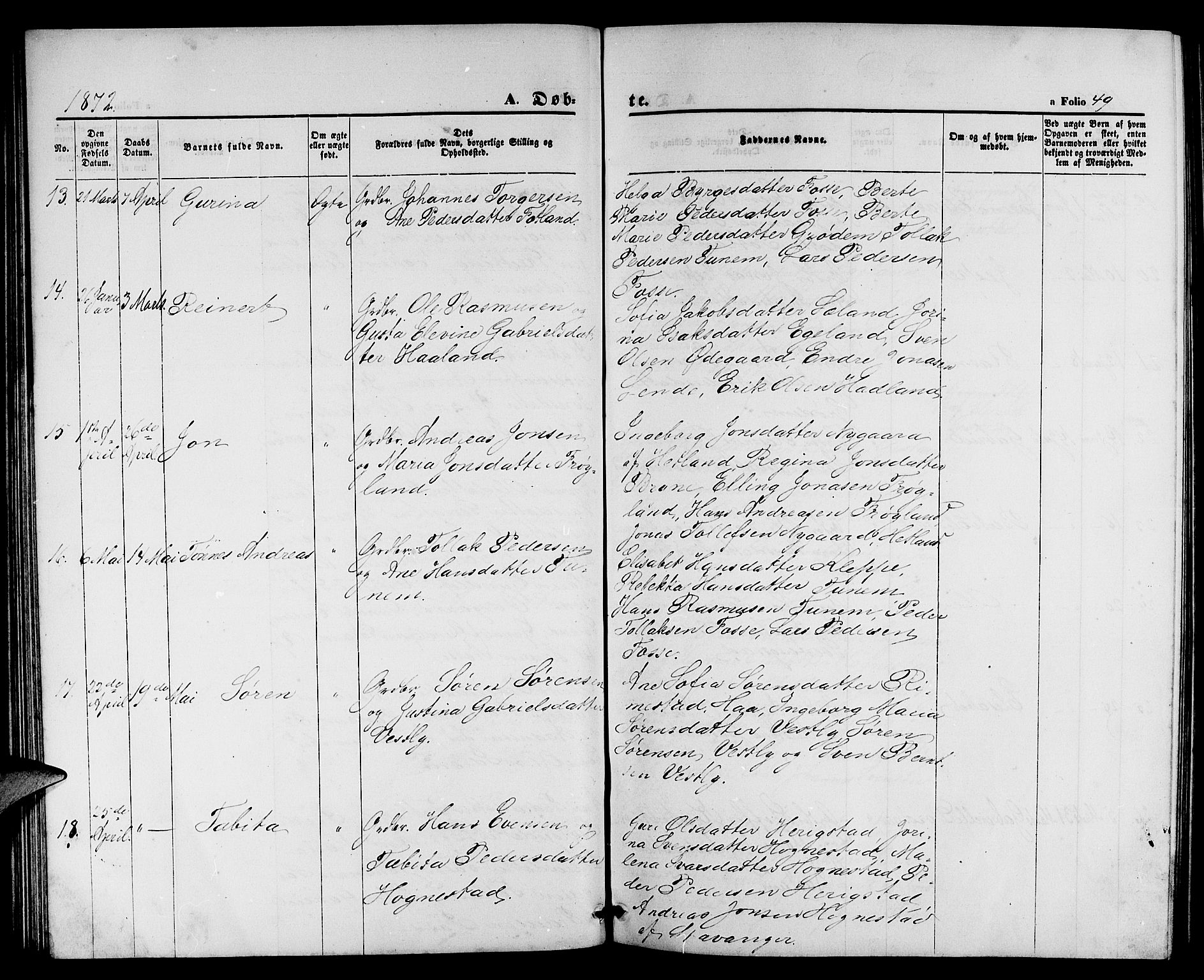 Lye sokneprestkontor, AV/SAST-A-101794/001/30BB/L0004: Parish register (copy) no. B 4, 1868-1878, p. 49