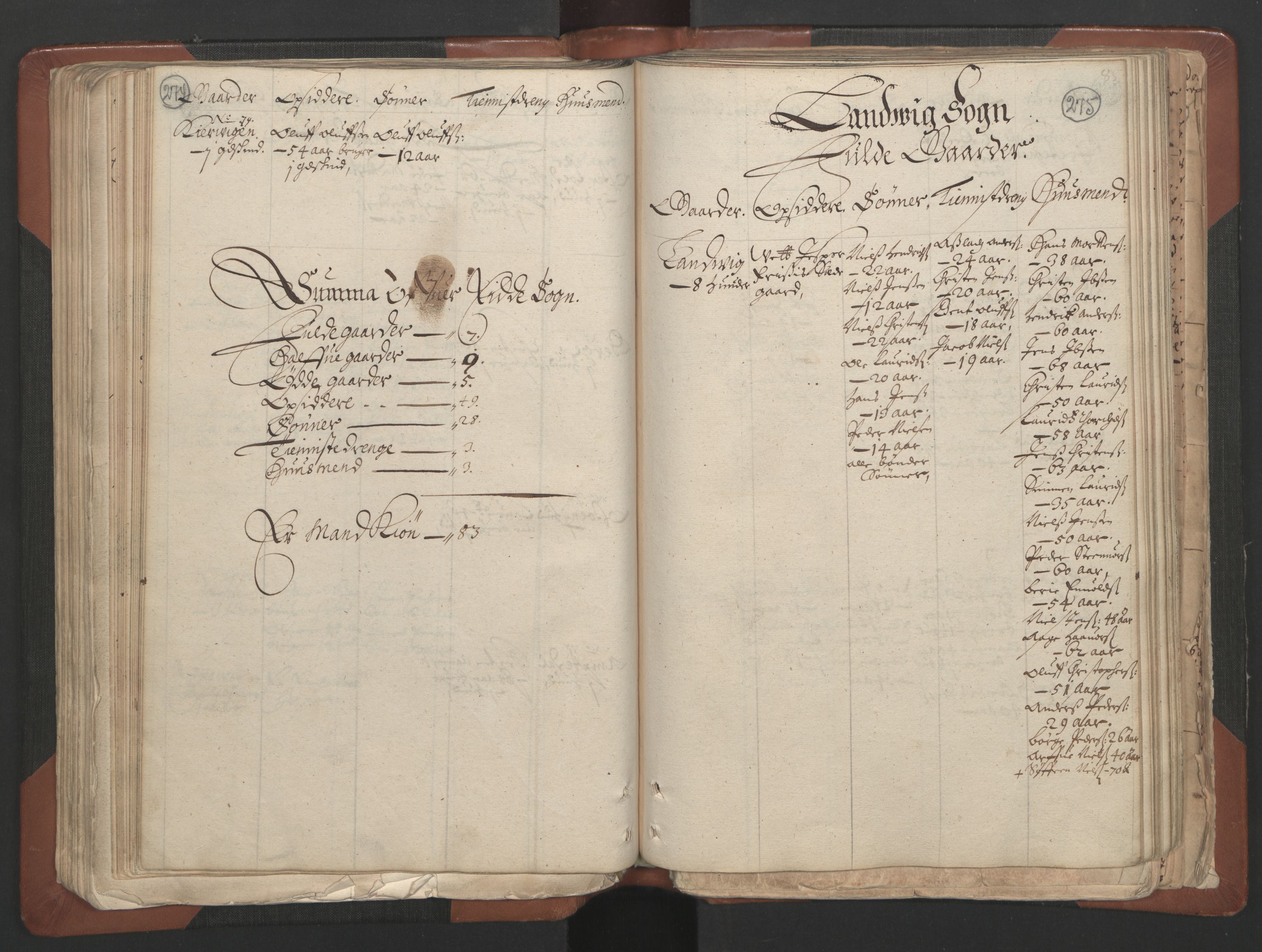 RA, Bailiff's Census 1664-1666, no. 7: Nedenes fogderi, 1664-1666, p. 274-275