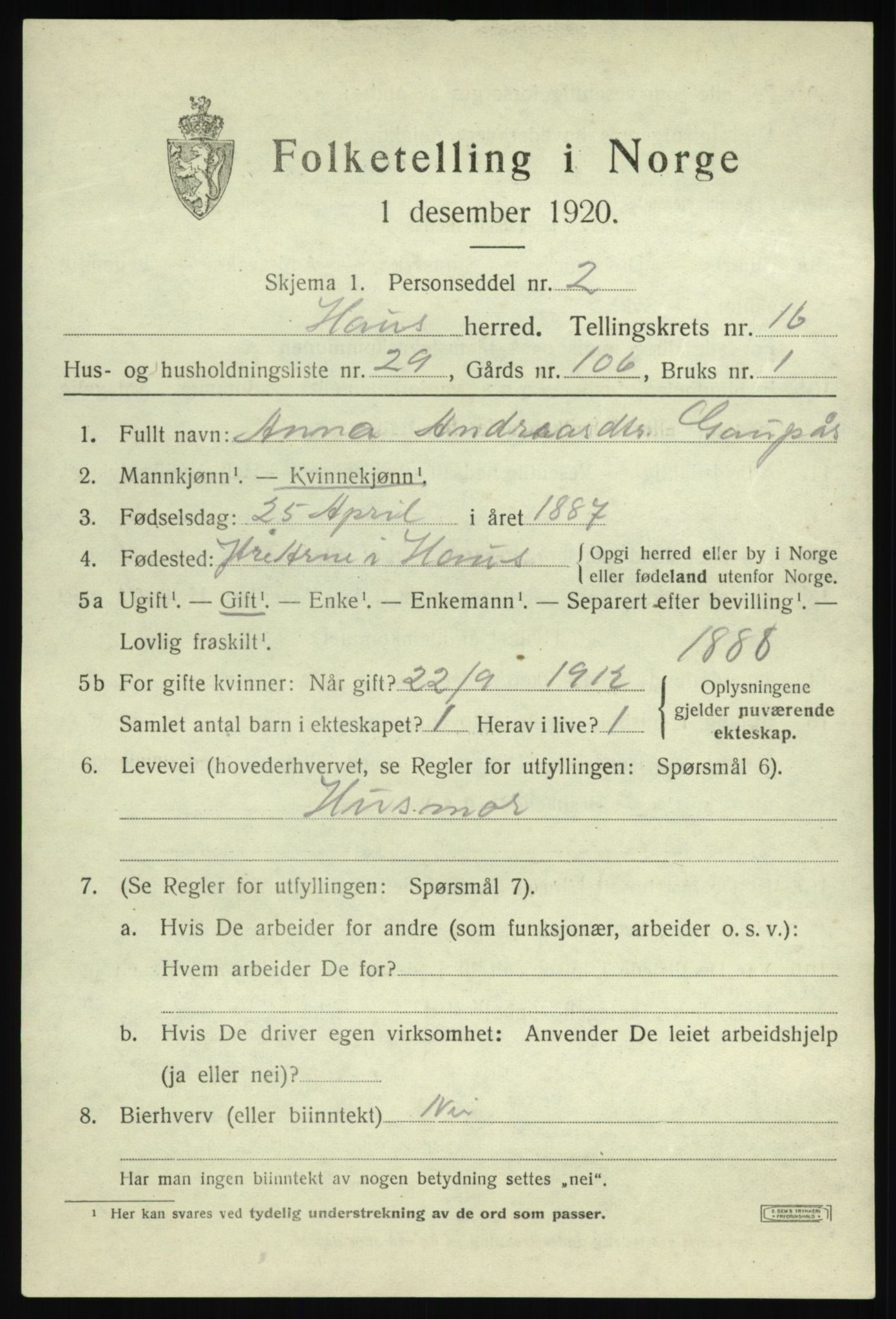 SAB, 1920 census for Haus, 1920, p. 10728