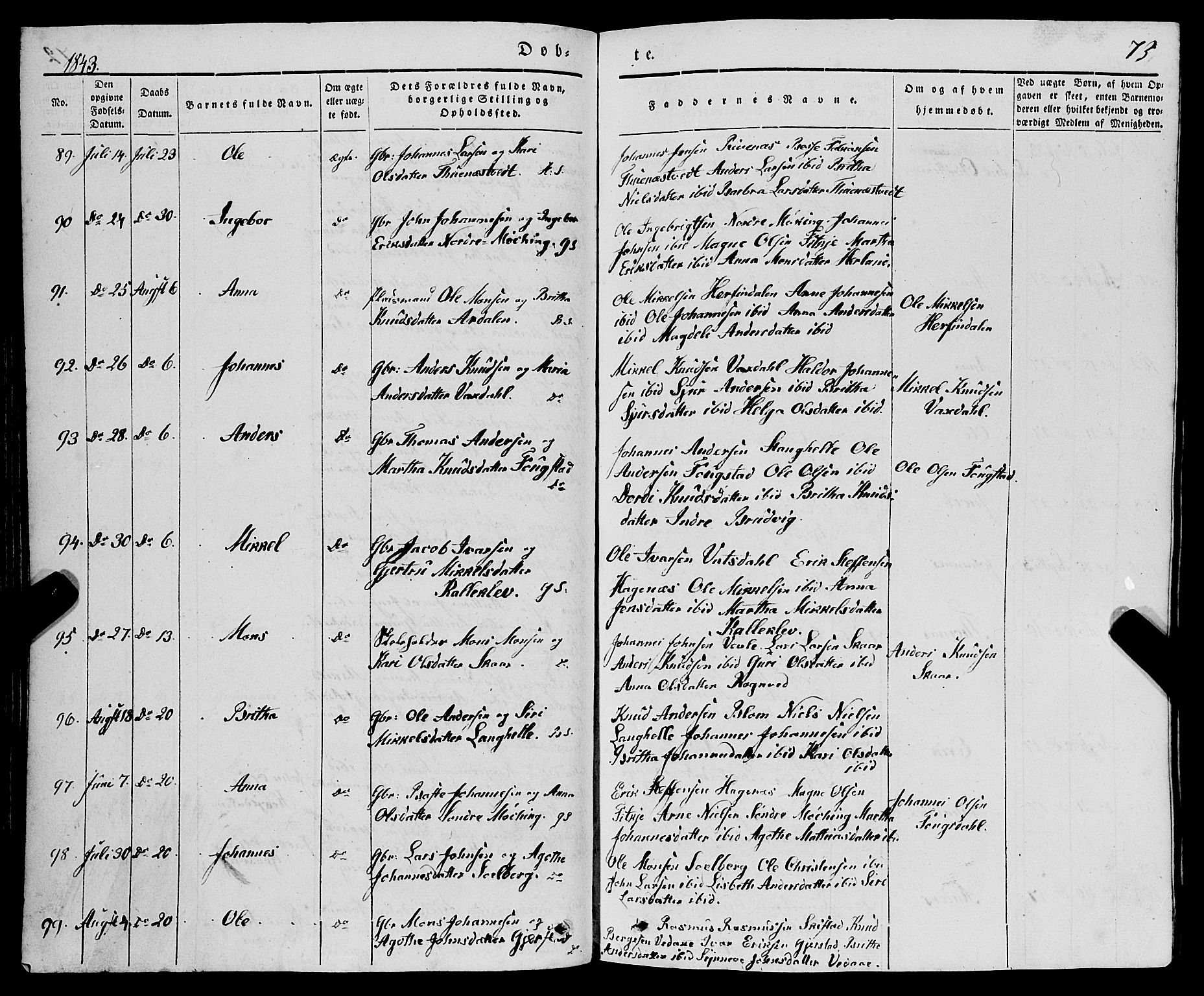 Haus sokneprestembete, AV/SAB-A-75601/H/Haa: Parish register (official) no. A 15, 1838-1847, p. 73