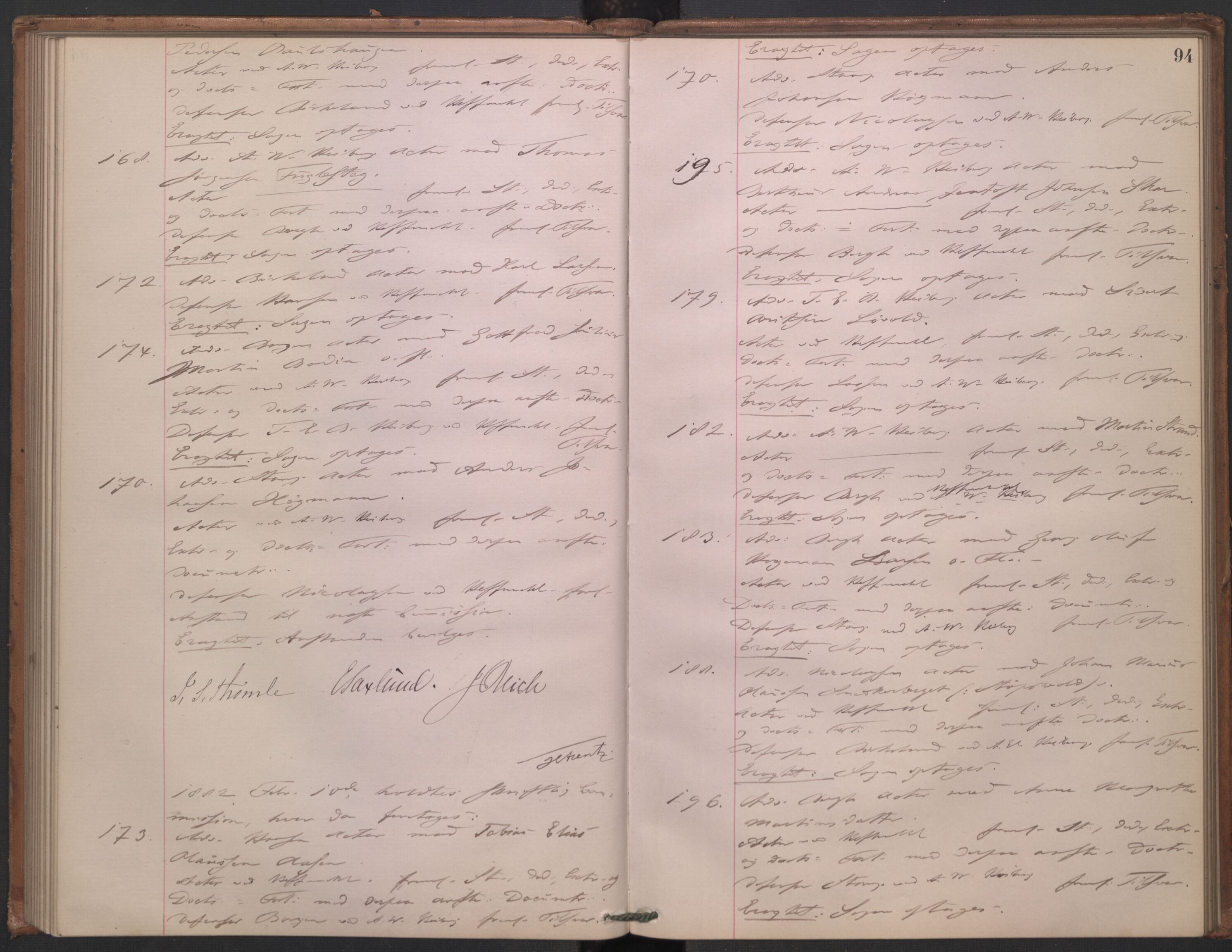 Høyesterett, AV/RA-S-1002/E/Ef/L0014: Protokoll over saker som gikk til skriftlig behandling, 1879-1884, p. 93b-94a