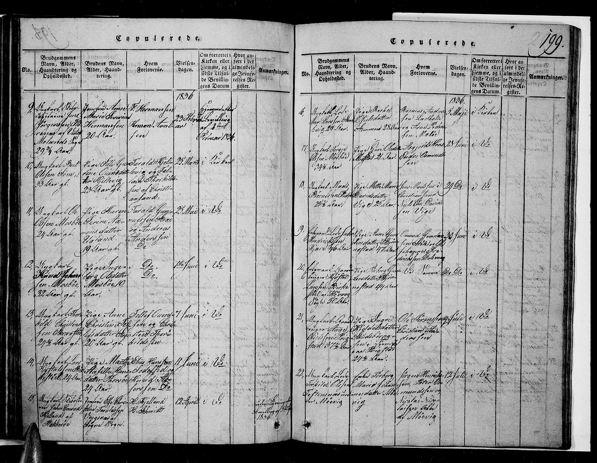 Oddernes sokneprestkontor, AV/SAK-1111-0033/F/Fb/Fba/L0003: Parish register (copy) no. B 3, 1820-1838, p. 199