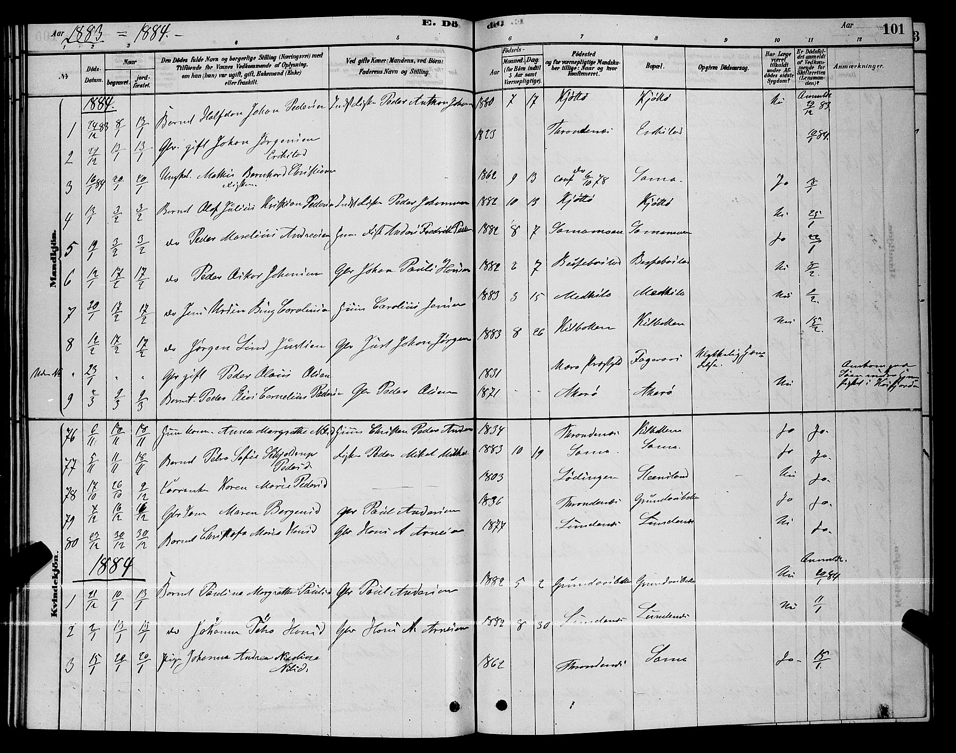 Trondenes sokneprestkontor, SATØ/S-1319/H/Hb/L0010klokker: Parish register (copy) no. 10, 1878-1890, p. 101