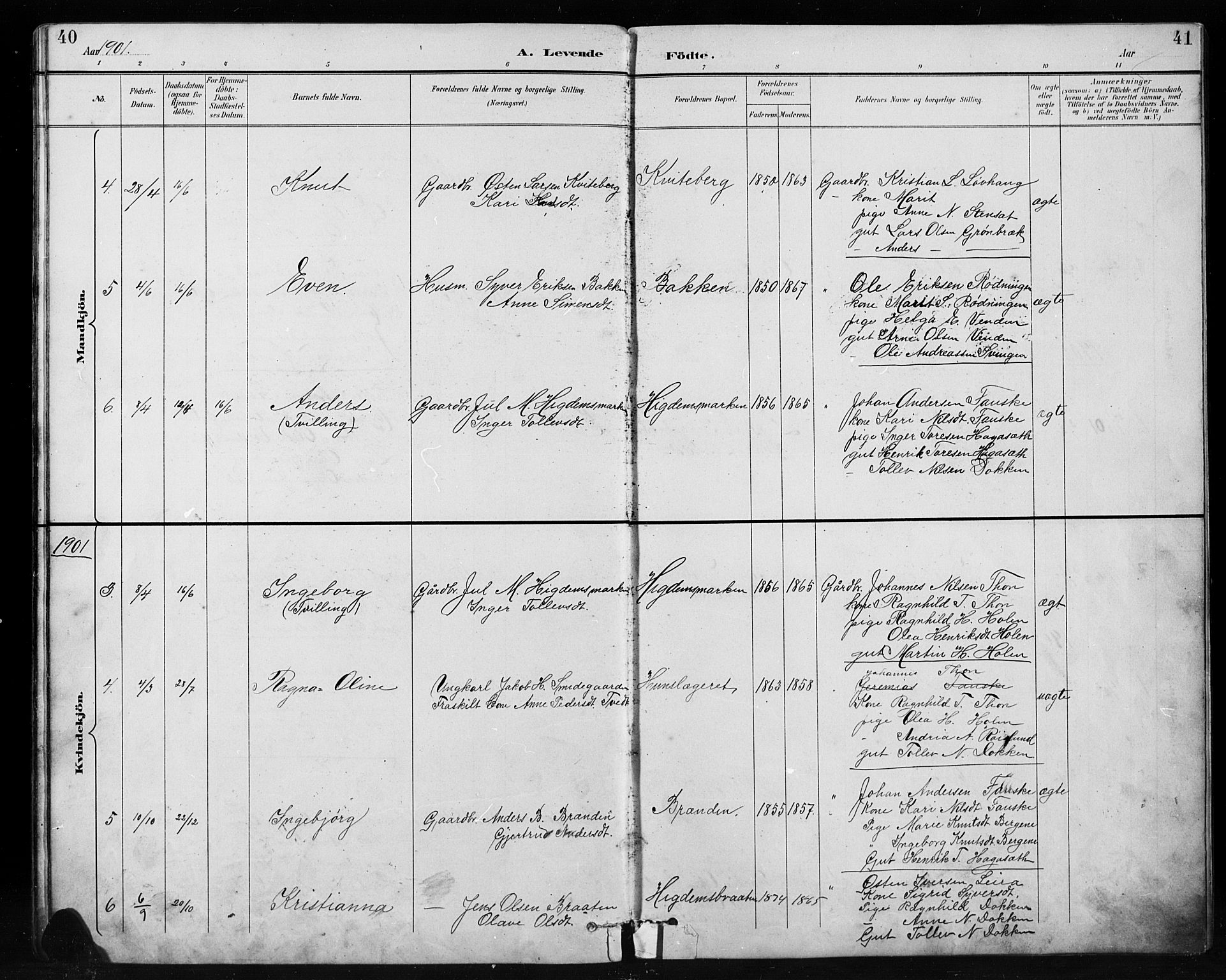 Etnedal prestekontor, SAH/PREST-130/H/Ha/Hab/Habb/L0001: Parish register (copy) no. II 1, 1894-1911, p. 40-41