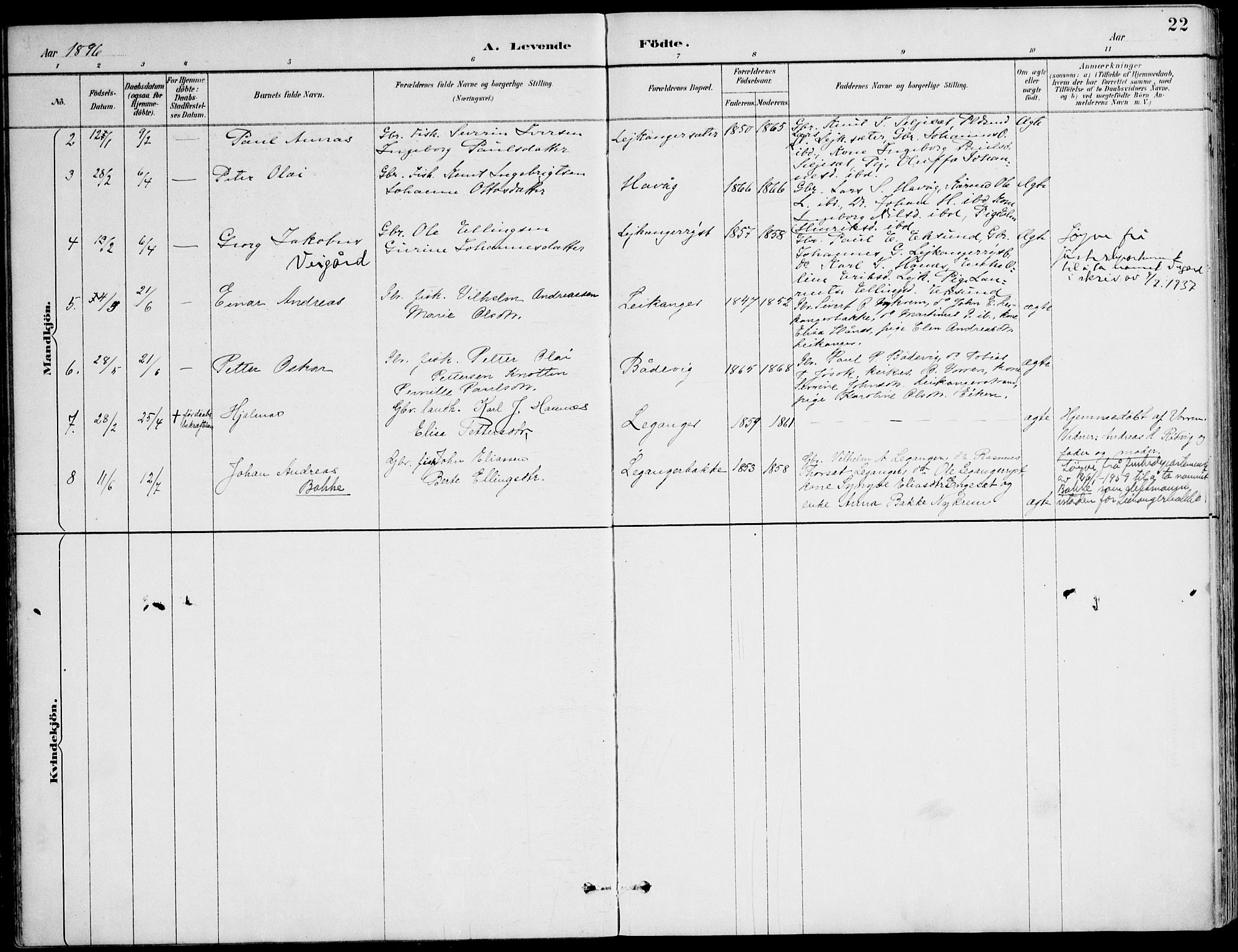 Ministerialprotokoller, klokkerbøker og fødselsregistre - Møre og Romsdal, AV/SAT-A-1454/508/L0095: Parish register (official) no. 508A02, 1887-1920, p. 22