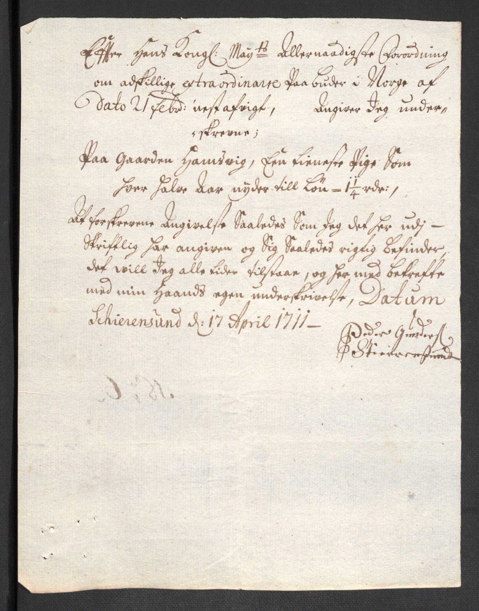 Rentekammeret inntil 1814, Reviderte regnskaper, Fogderegnskap, AV/RA-EA-4092/R43/L2554: Fogderegnskap Lista og Mandal, 1711, p. 472