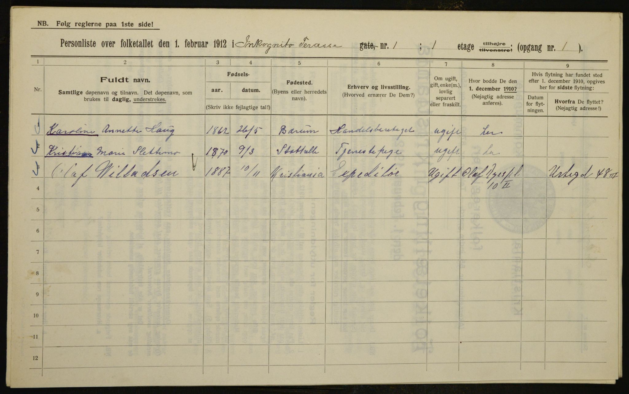 OBA, Municipal Census 1912 for Kristiania, 1912, p. 44724