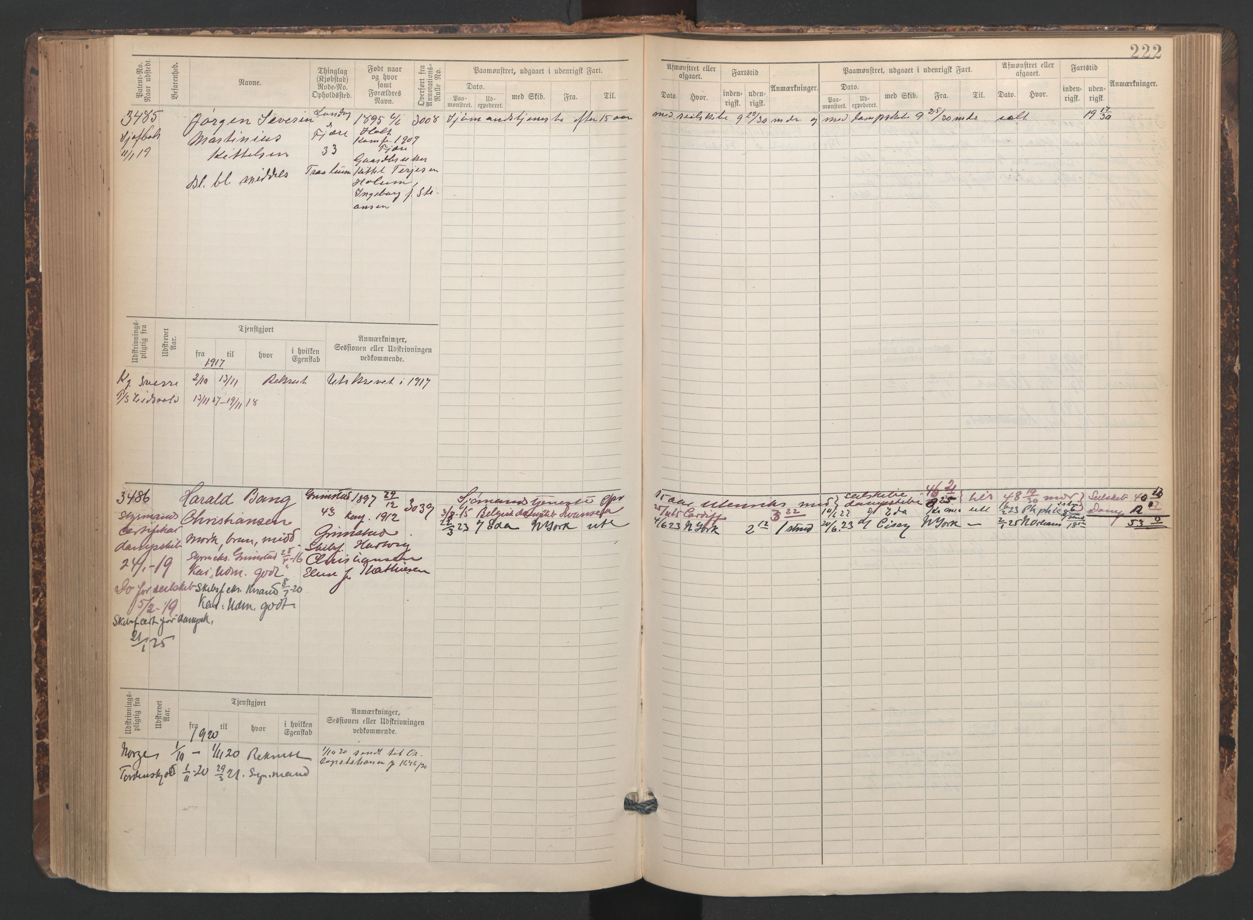 Grimstad mønstringskrets, SAK/2031-0013/F/Fb/L0005: Hovedrulle A nr 3043-3804, F-8, 1900-1948, p. 225