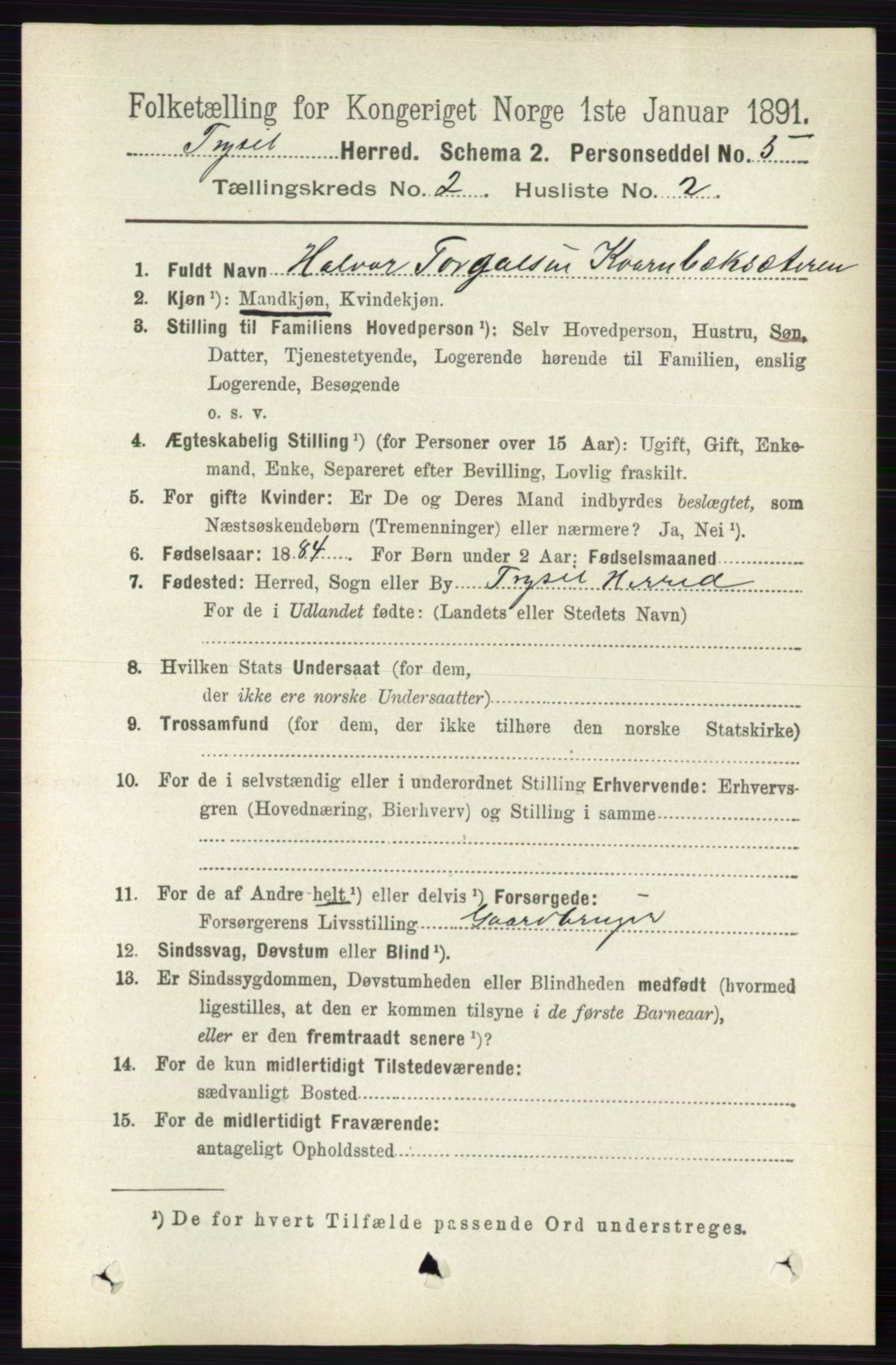 RA, 1891 census for 0428 Trysil, 1891, p. 737