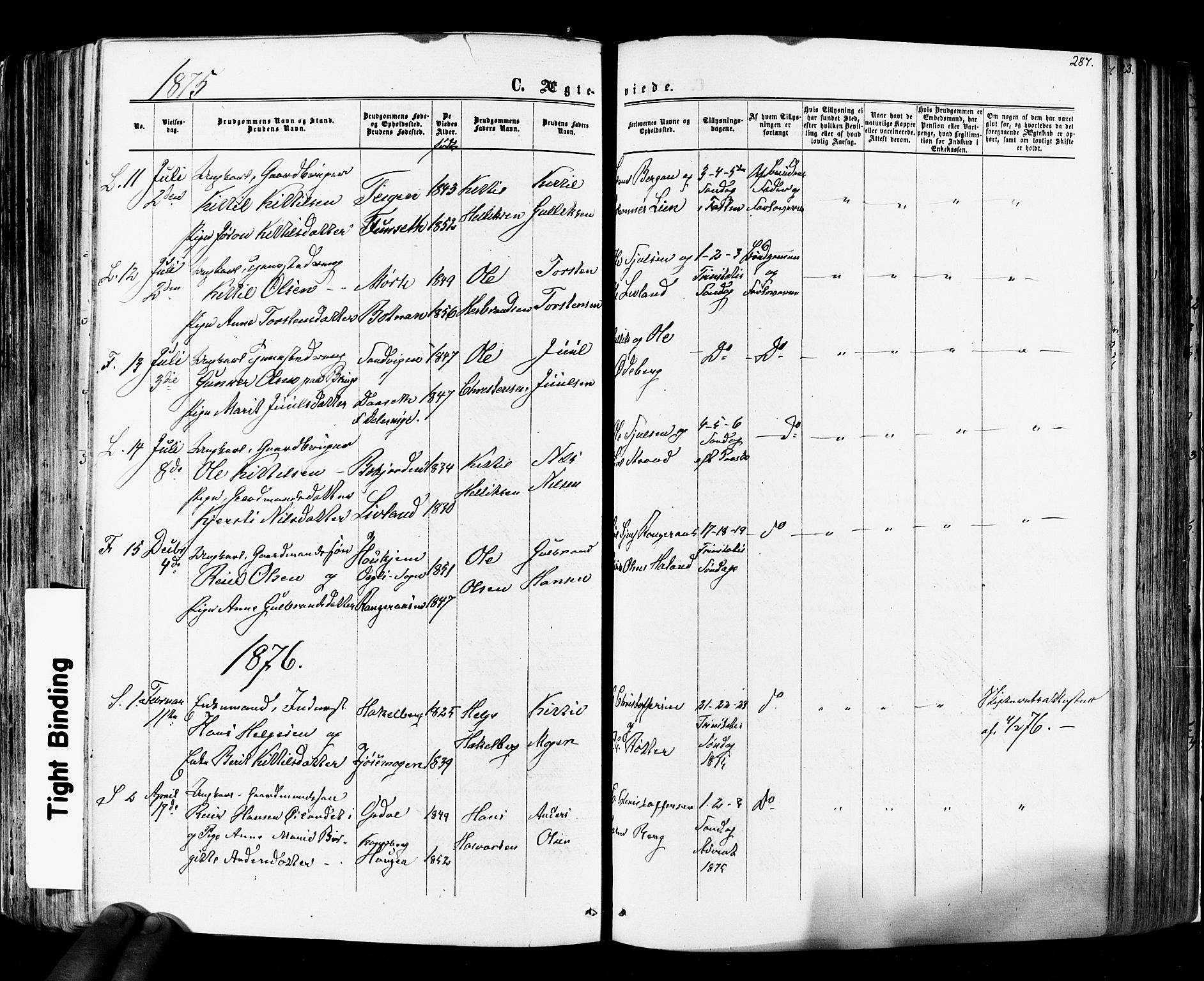 Flesberg kirkebøker, SAKO/A-18/F/Fa/L0007: Parish register (official) no. I 7, 1861-1878, p. 287