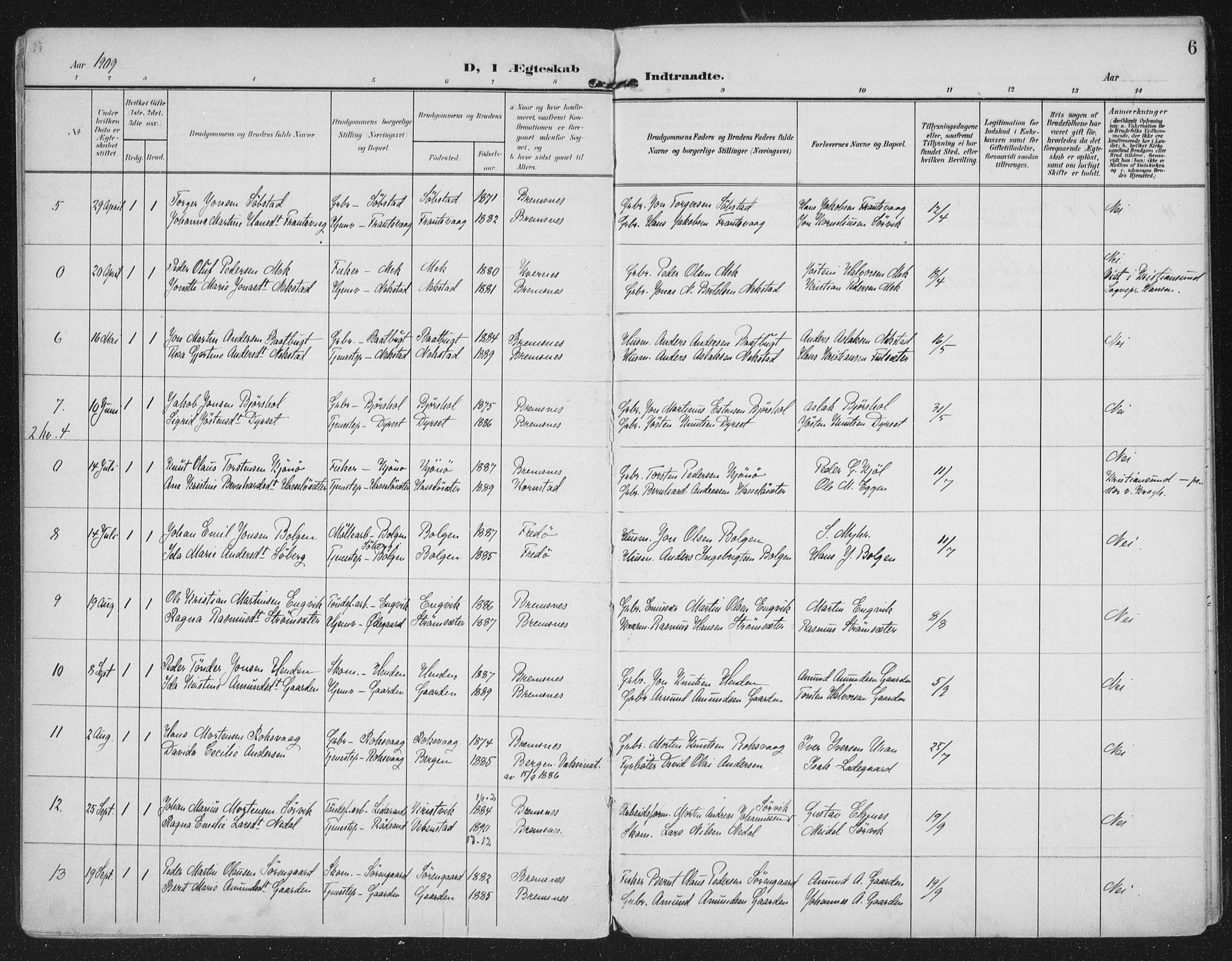 Ministerialprotokoller, klokkerbøker og fødselsregistre - Møre og Romsdal, AV/SAT-A-1454/569/L0822: Parish register (official) no. 569A08, 1908-1919, p. 6