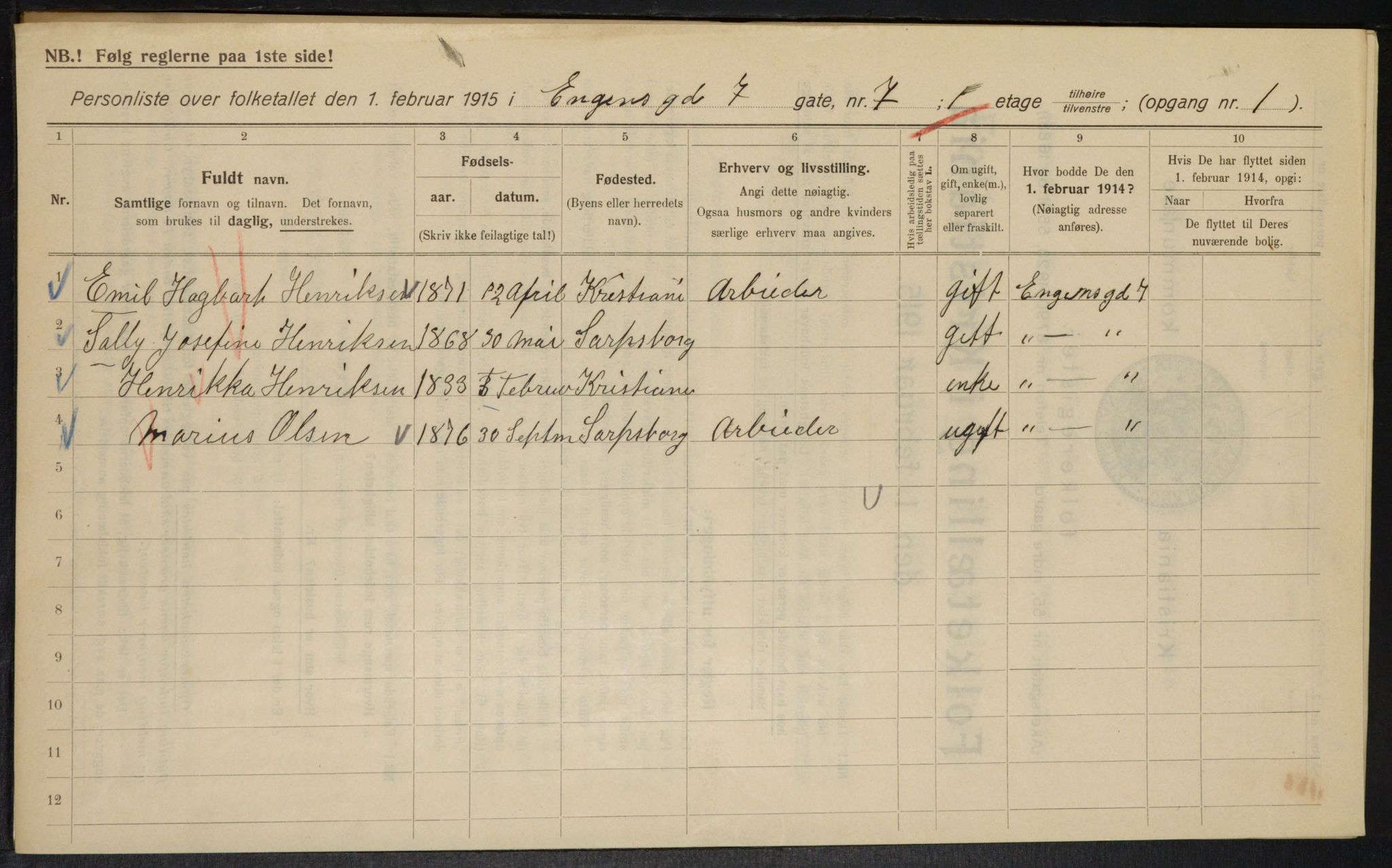 OBA, Municipal Census 1915 for Kristiania, 1915, p. 21309