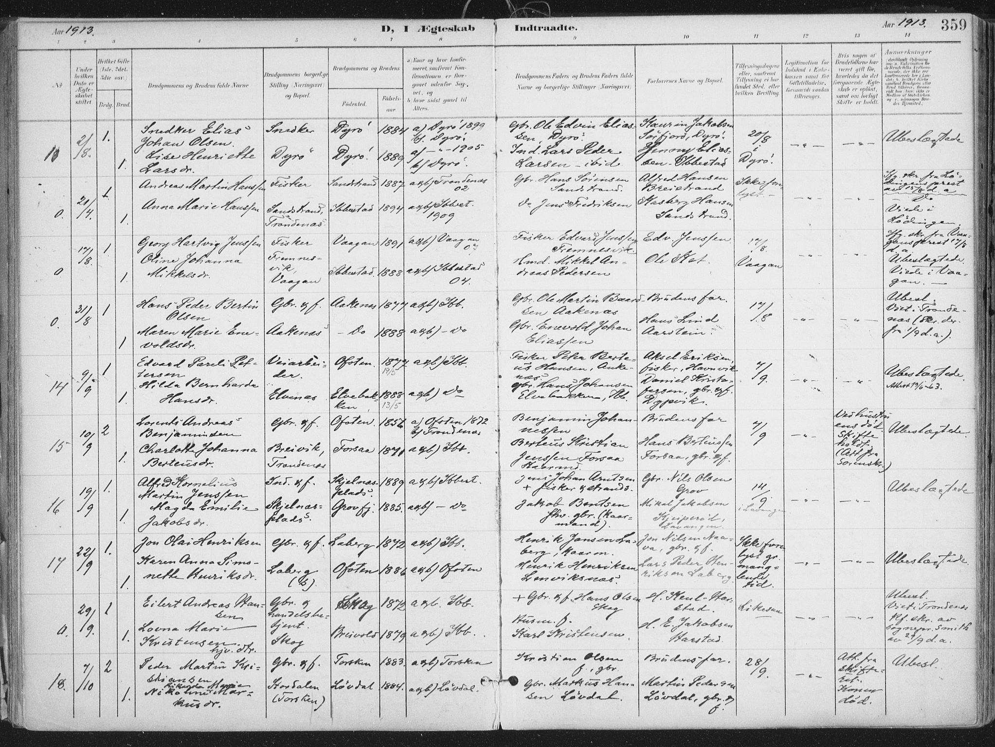 Ibestad sokneprestembete, SATØ/S-0077/H/Ha/Haa/L0017kirke: Parish register (official) no. 17, 1901-1914, p. 359