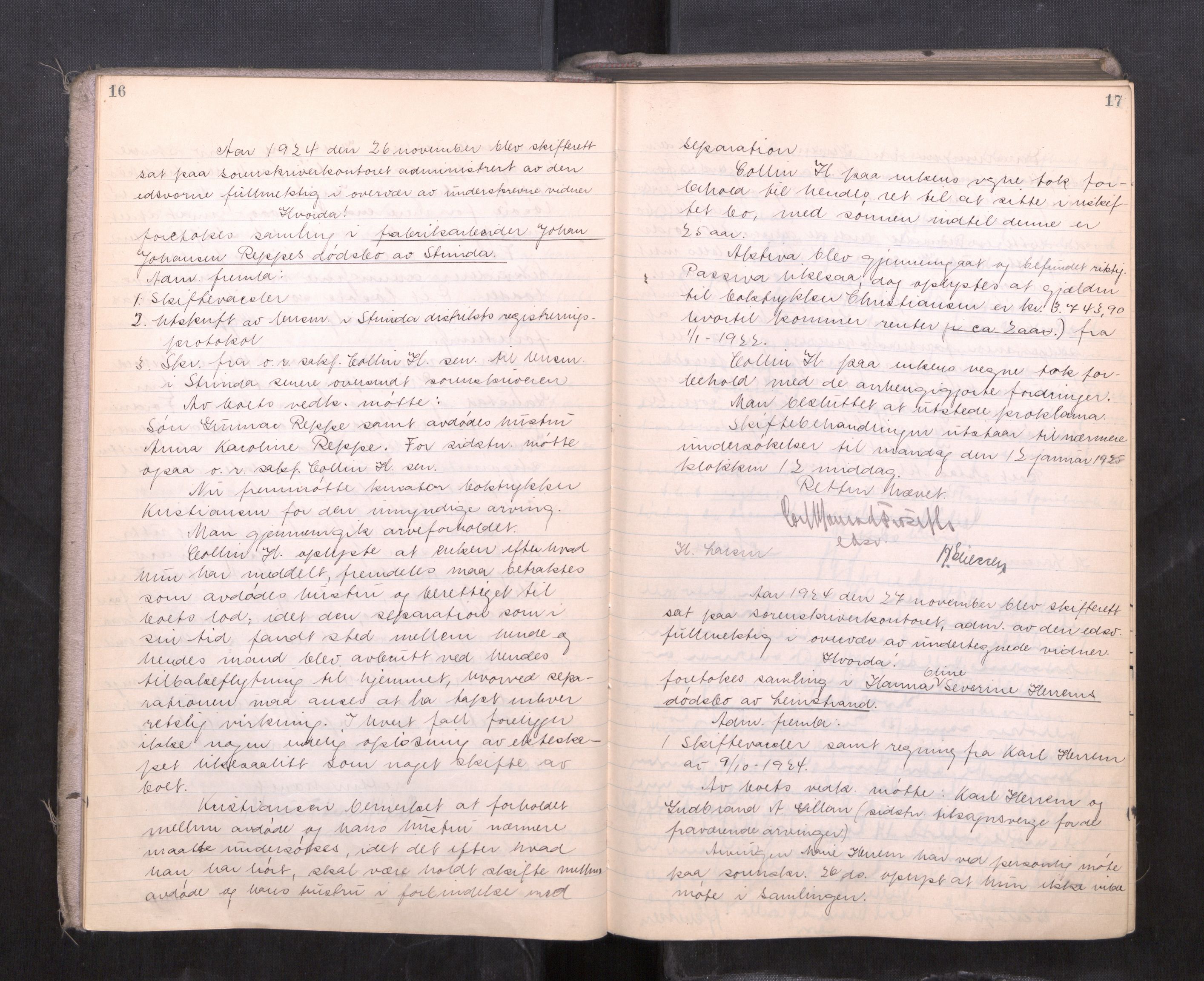 Strinda og Selbu sorenskriveri, AV/SAT-A-0015/3/3B/L0015: Skifteforhandlingsprot. 15, 1924-1927, p. 16-17