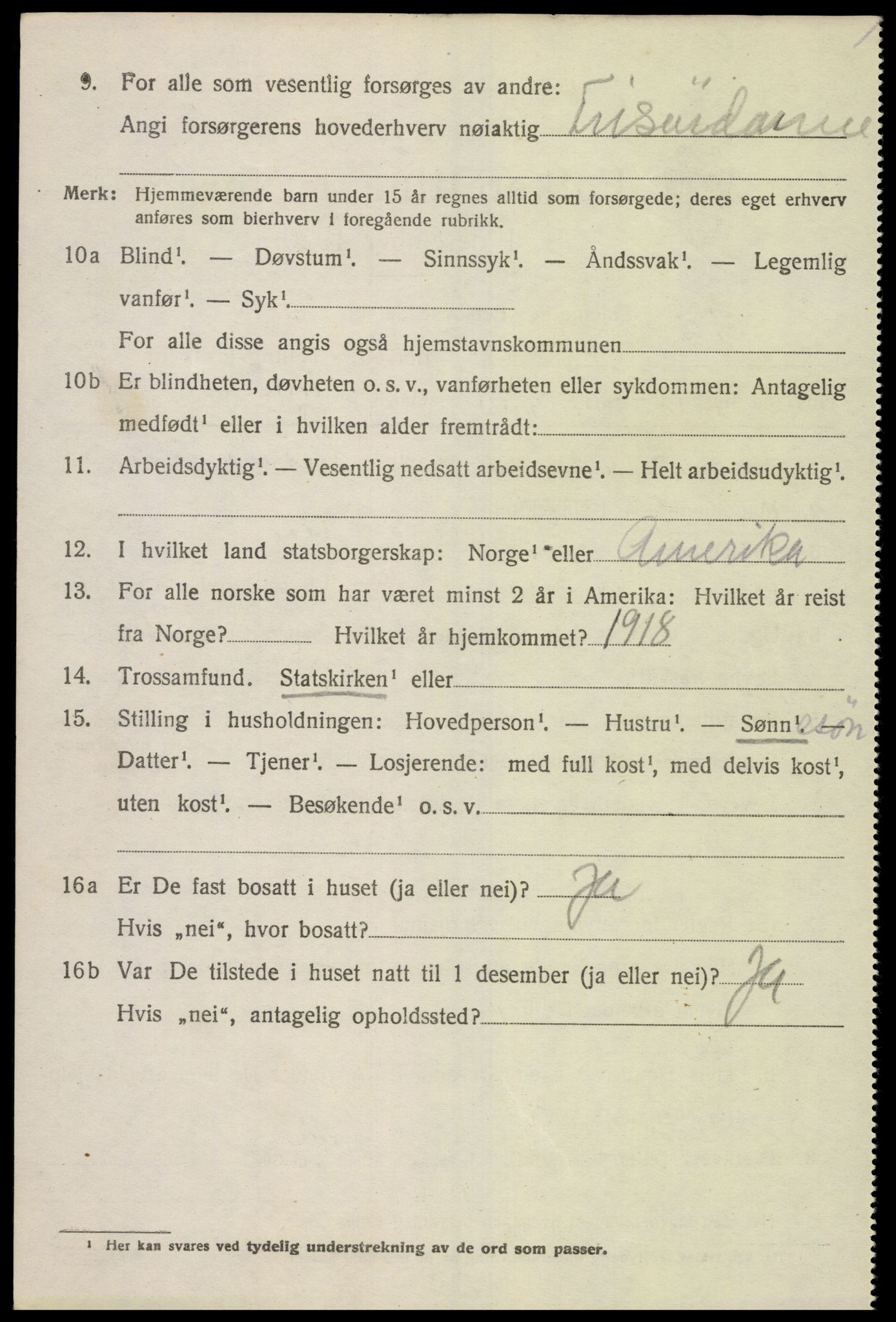 SAK, 1920 census for Spangereid, 1920, p. 2558