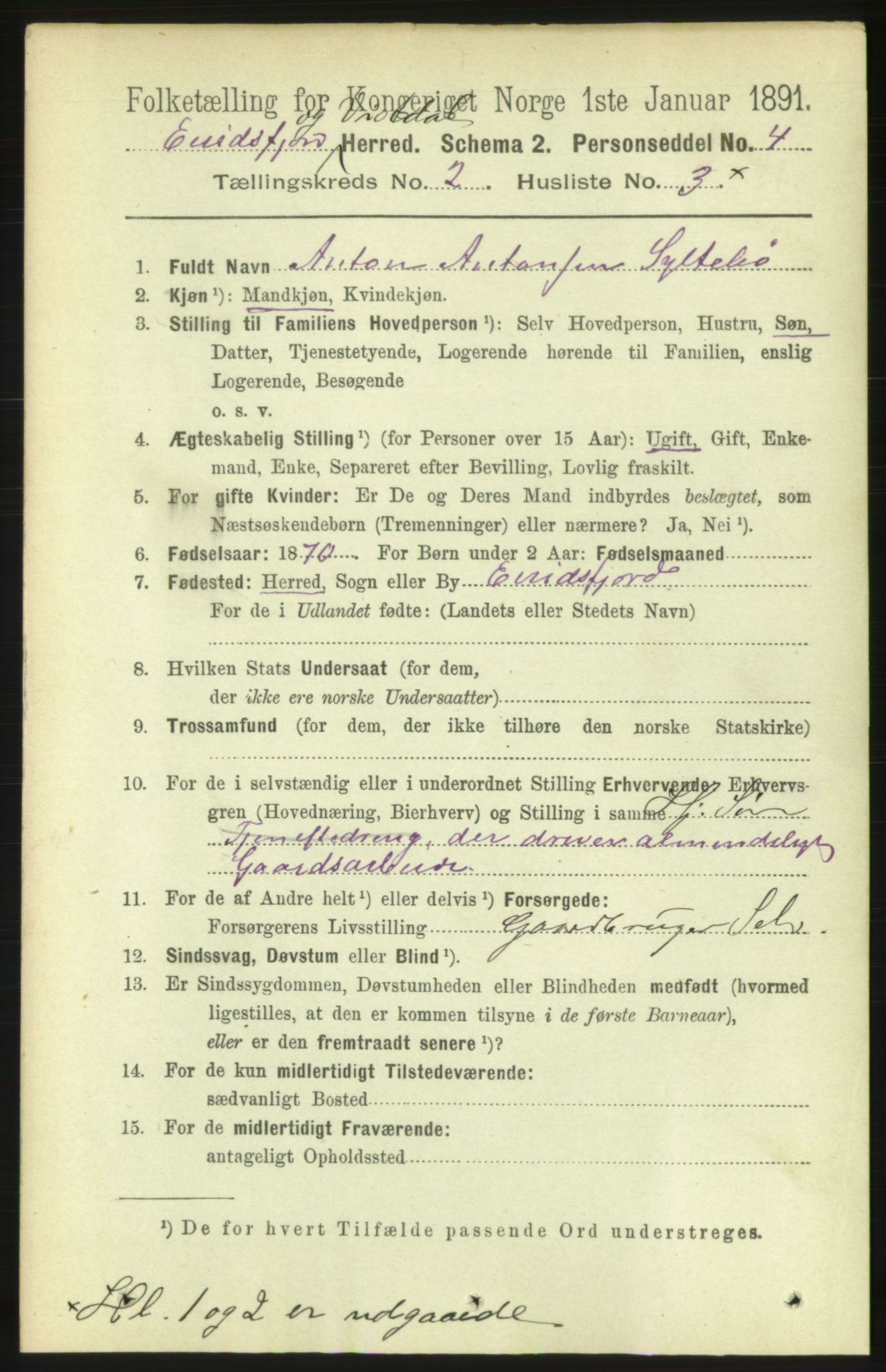 RA, 1891 census for 1542 Eresfjord og Vistdal, 1891, p. 366