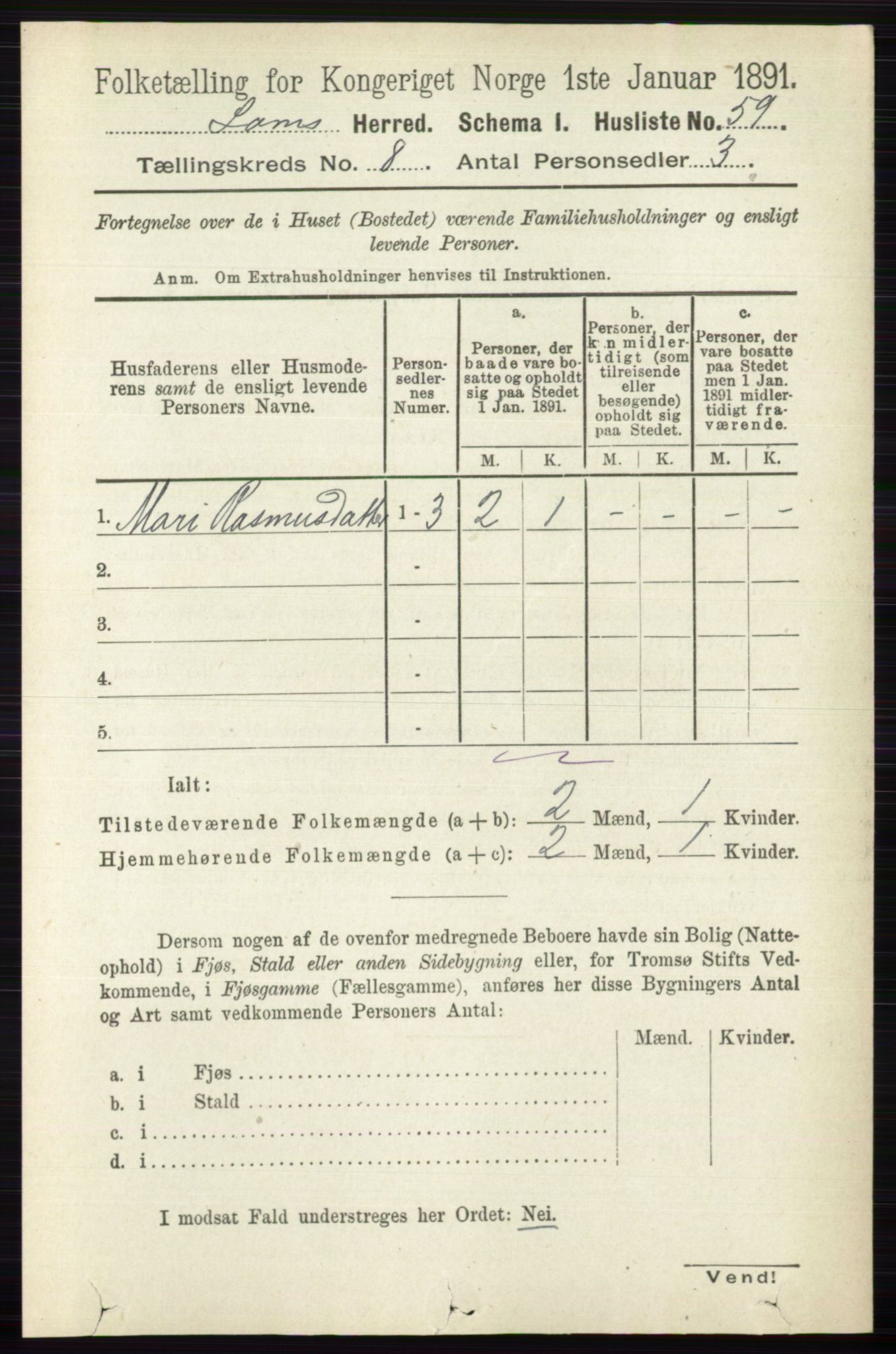 RA, 1891 census for 0514 Lom, 1891, p. 3101