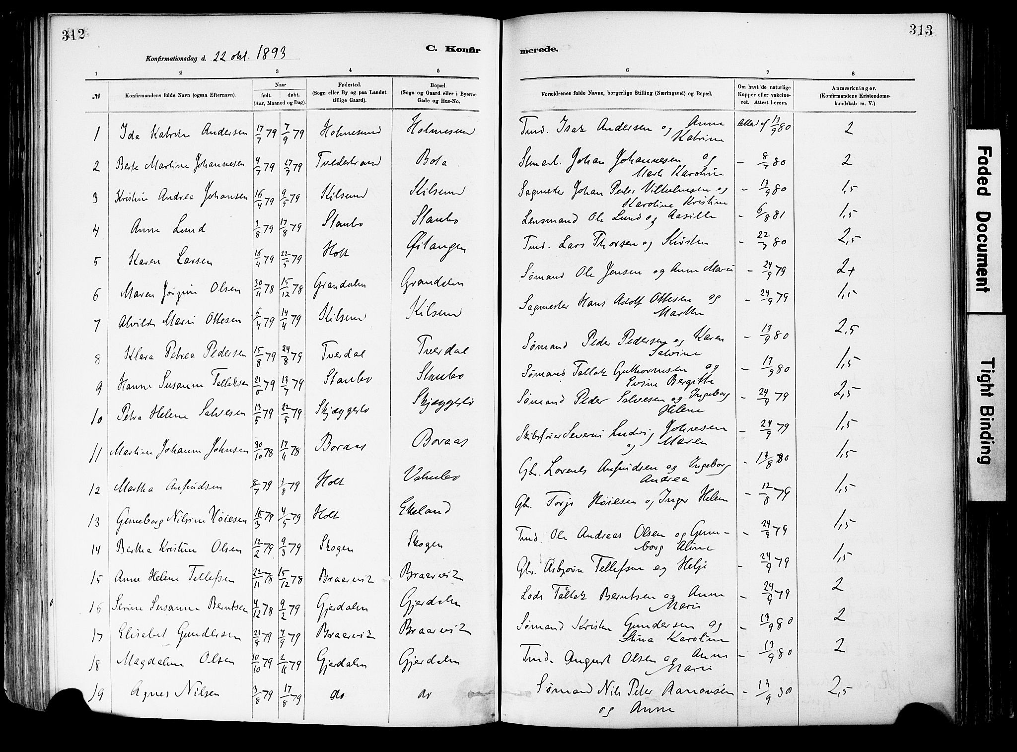 Dypvåg sokneprestkontor, AV/SAK-1111-0007/F/Fa/Fab/L0001: Parish register (official) no. A 1, 1885-1912, p. 312-313