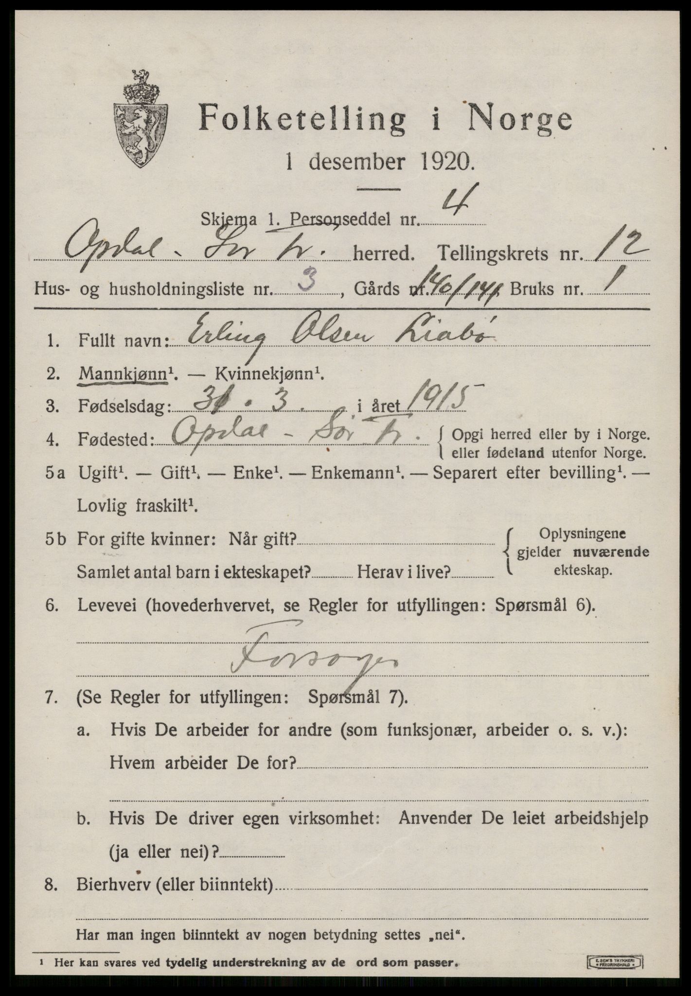 SAT, 1920 census for Oppdal, 1920, p. 10207