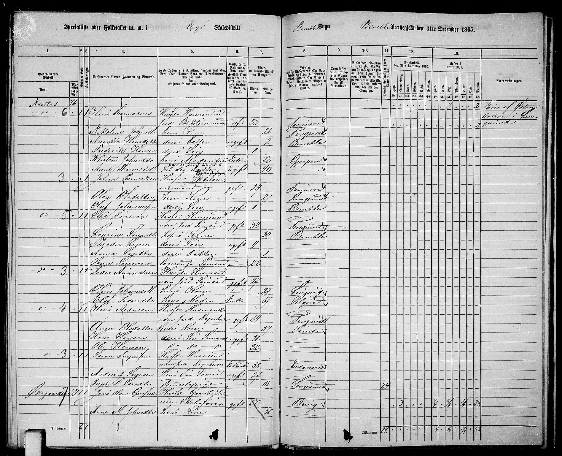 RA, 1865 census for Bamble, 1865, p. 162