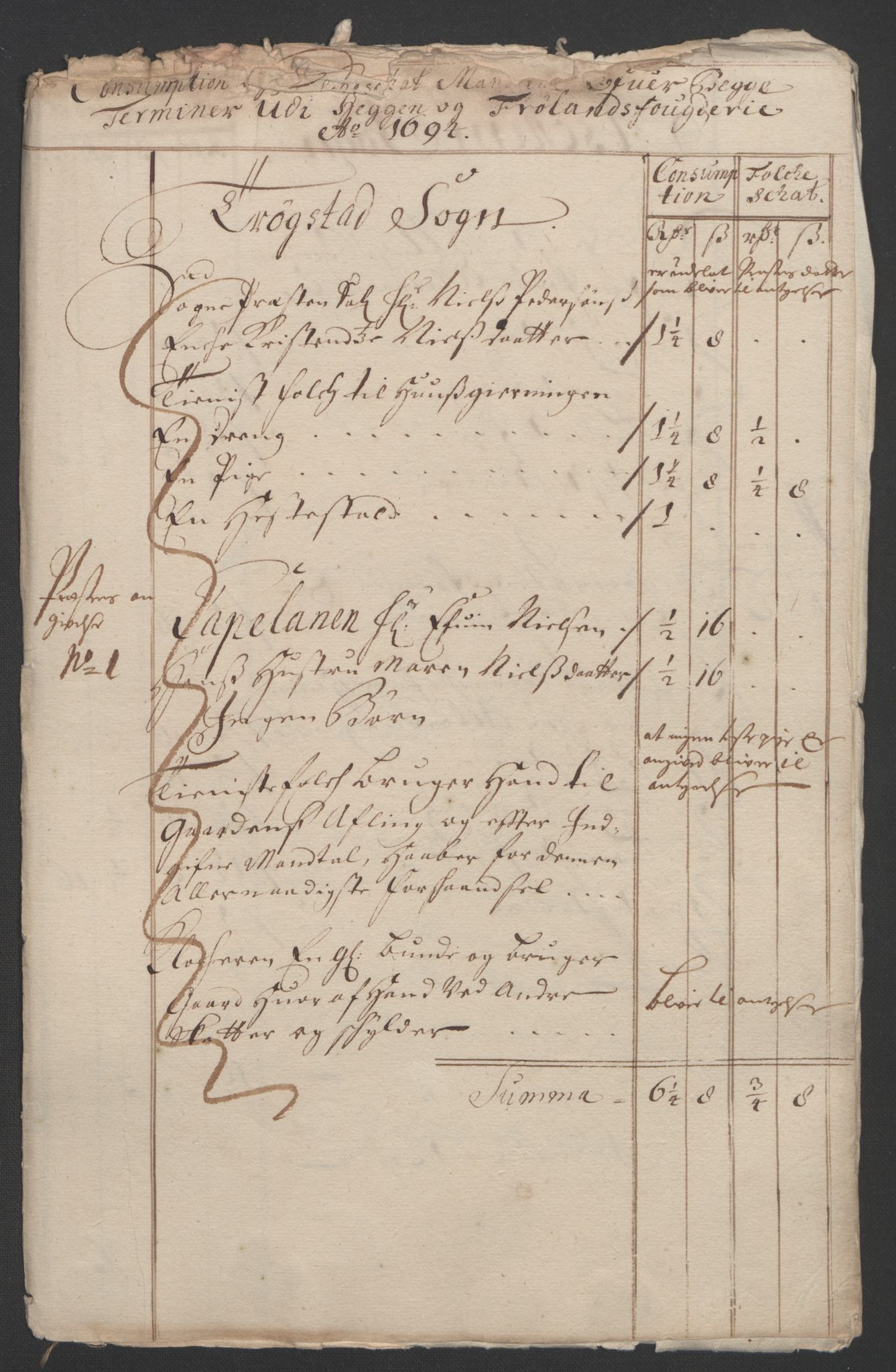 Rentekammeret inntil 1814, Reviderte regnskaper, Fogderegnskap, RA/EA-4092/R07/L0284: Fogderegnskap Rakkestad, Heggen og Frøland, 1694, p. 241