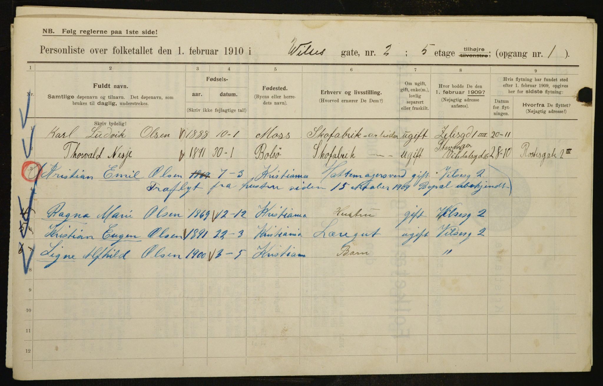 OBA, Municipal Census 1910 for Kristiania, 1910, p. 121640