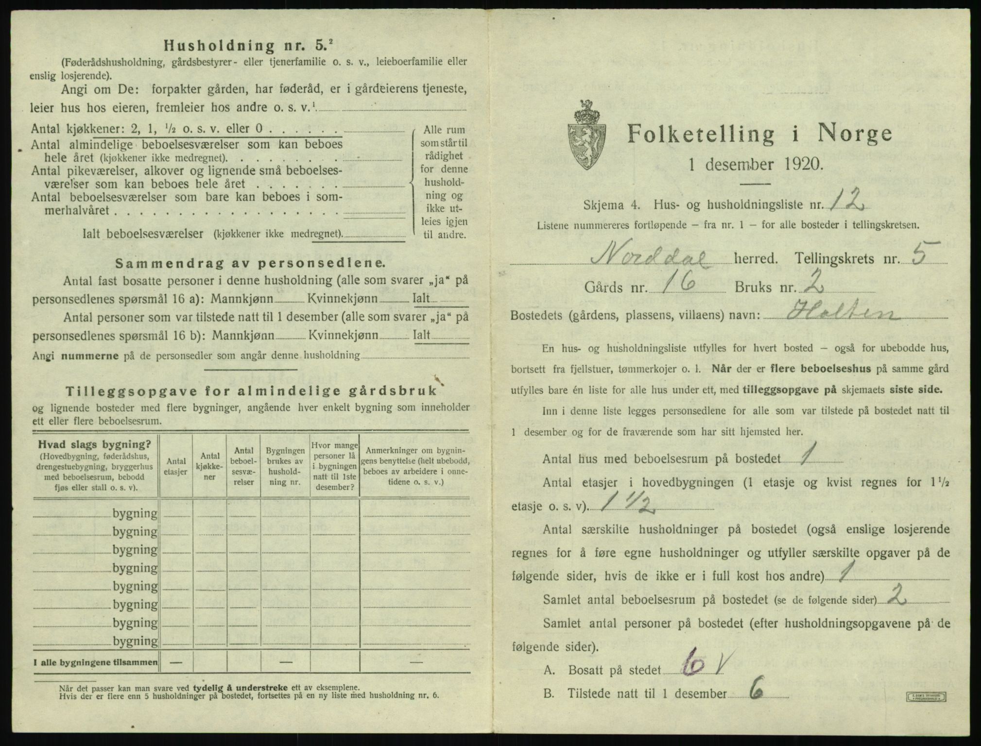 SAT, 1920 census for Norddal, 1920, p. 387