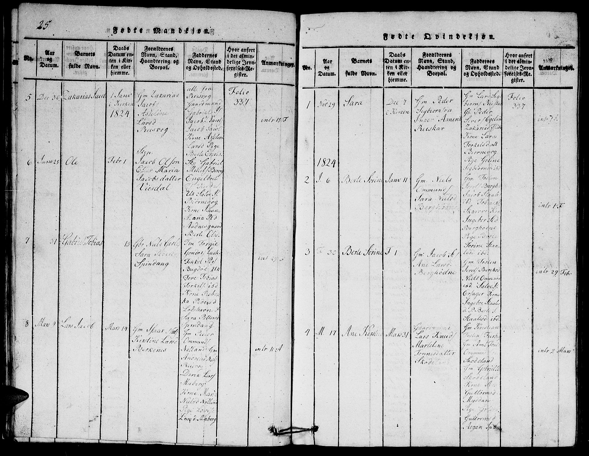 Herad sokneprestkontor, SAK/1111-0018/F/Fb/Fbb/L0001: Parish register (copy) no. B 1, 1815-1852, p. 25