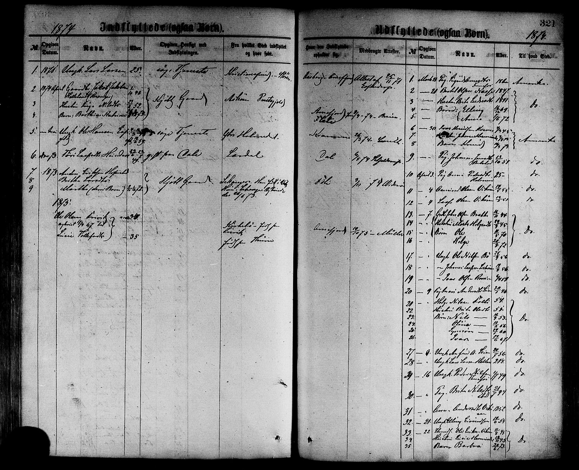 Vik sokneprestembete, SAB/A-81501: Parish register (official) no. A 9, 1866-1877, p. 321