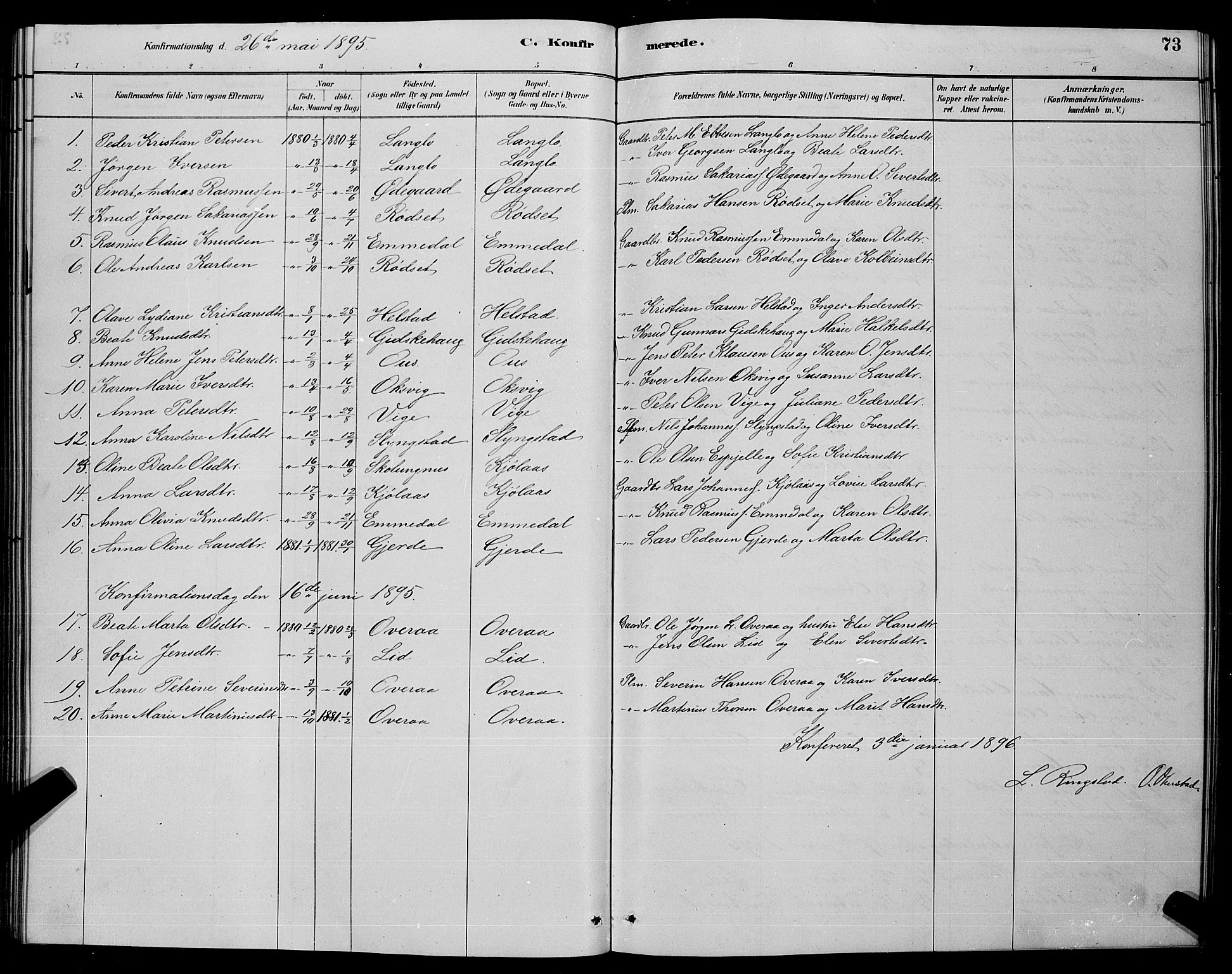 Ministerialprotokoller, klokkerbøker og fødselsregistre - Møre og Romsdal, AV/SAT-A-1454/520/L0292: Parish register (copy) no. 520C04, 1882-1901, p. 73