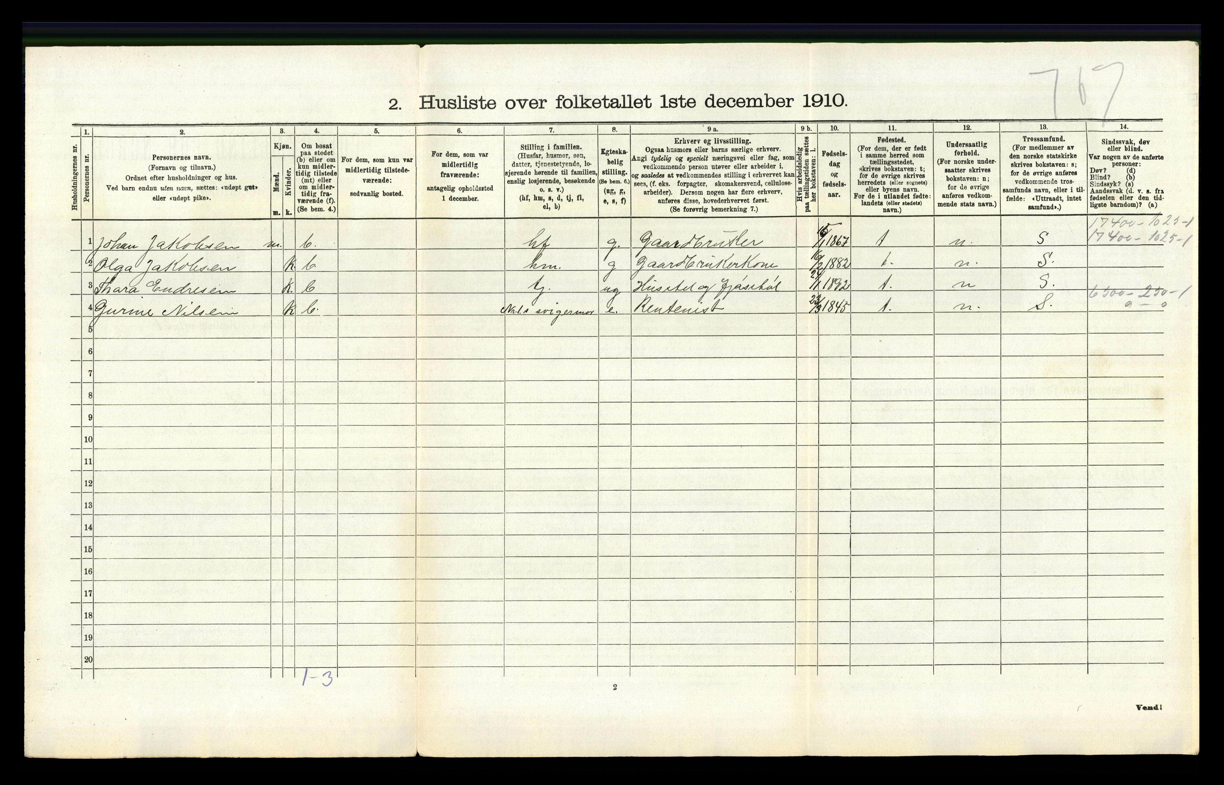 RA, 1910 census for Søgne, 1910, p. 325