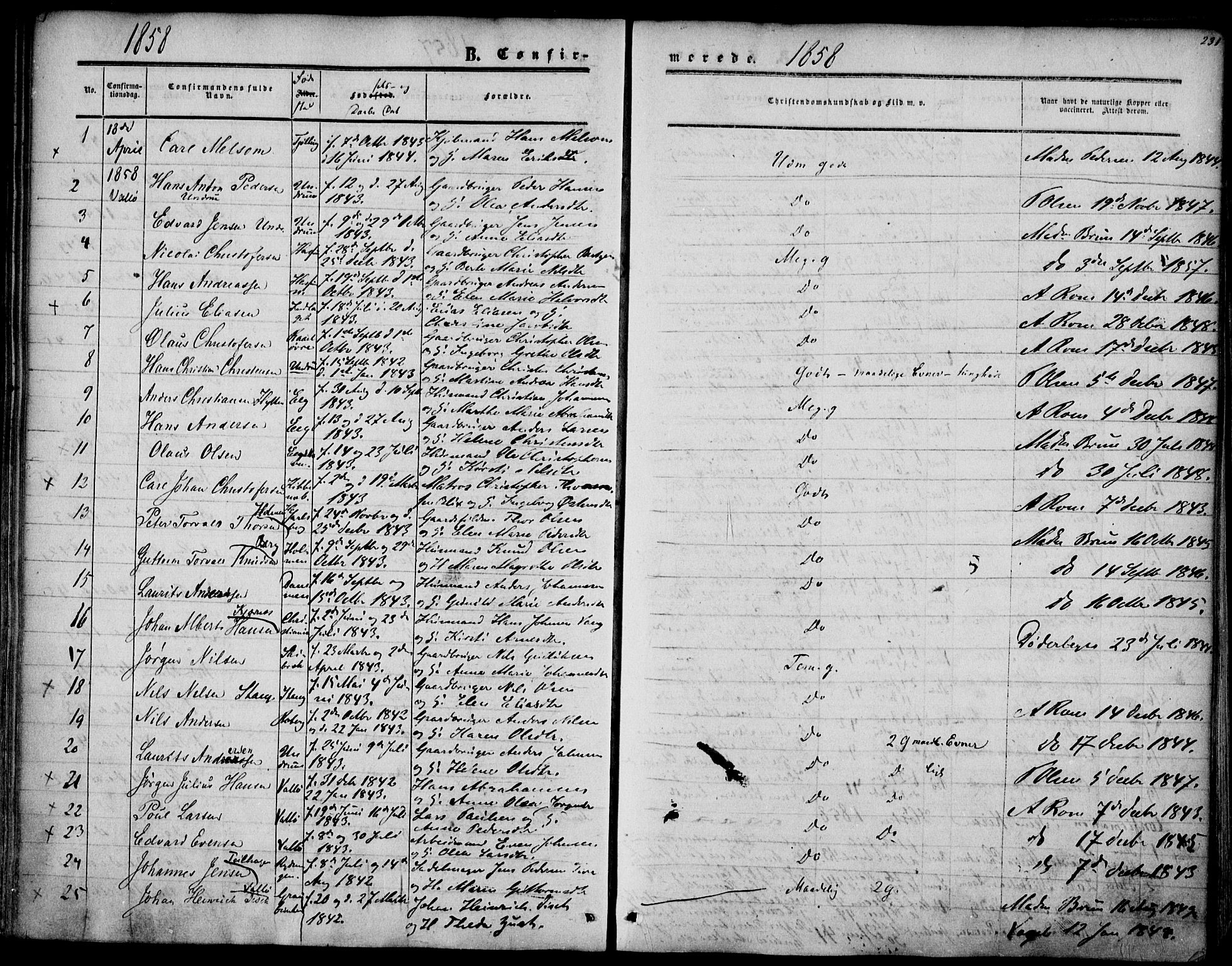 Sem kirkebøker, SAKO/A-5/F/Fa/L0007: Parish register (official) no. I 7, 1856-1865, p. 231