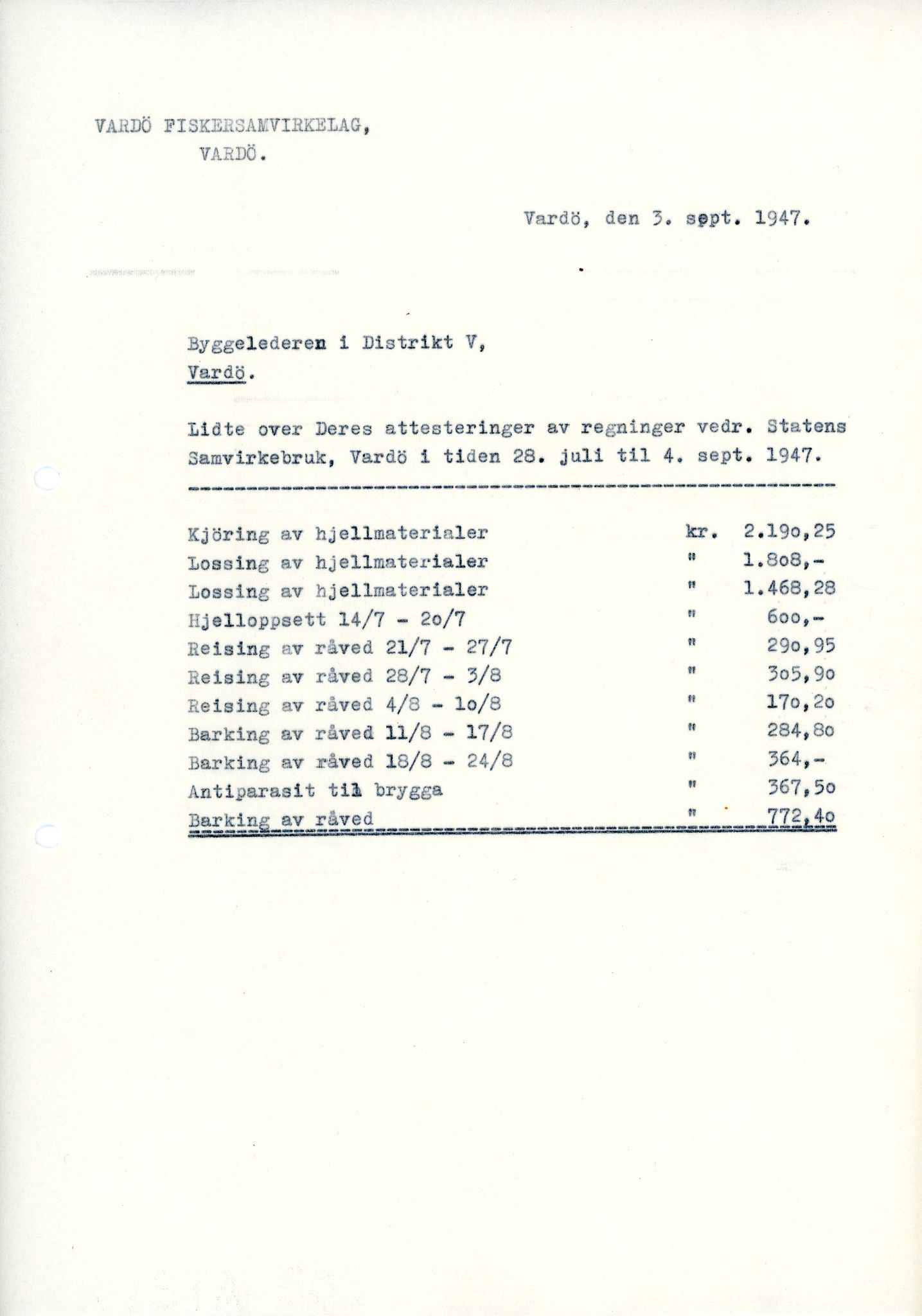 Vardø Fiskersamvirkelag, VAMU/A-0037/D/Da/L0007: Korrespondanse St-Tr, 1947-1950