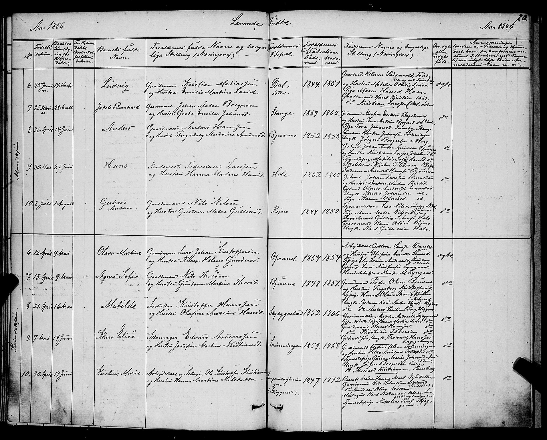 Ramnes kirkebøker, AV/SAKO-A-314/G/Ga/L0003: Parish register (copy) no. I 3, 1870-1896, p. 70