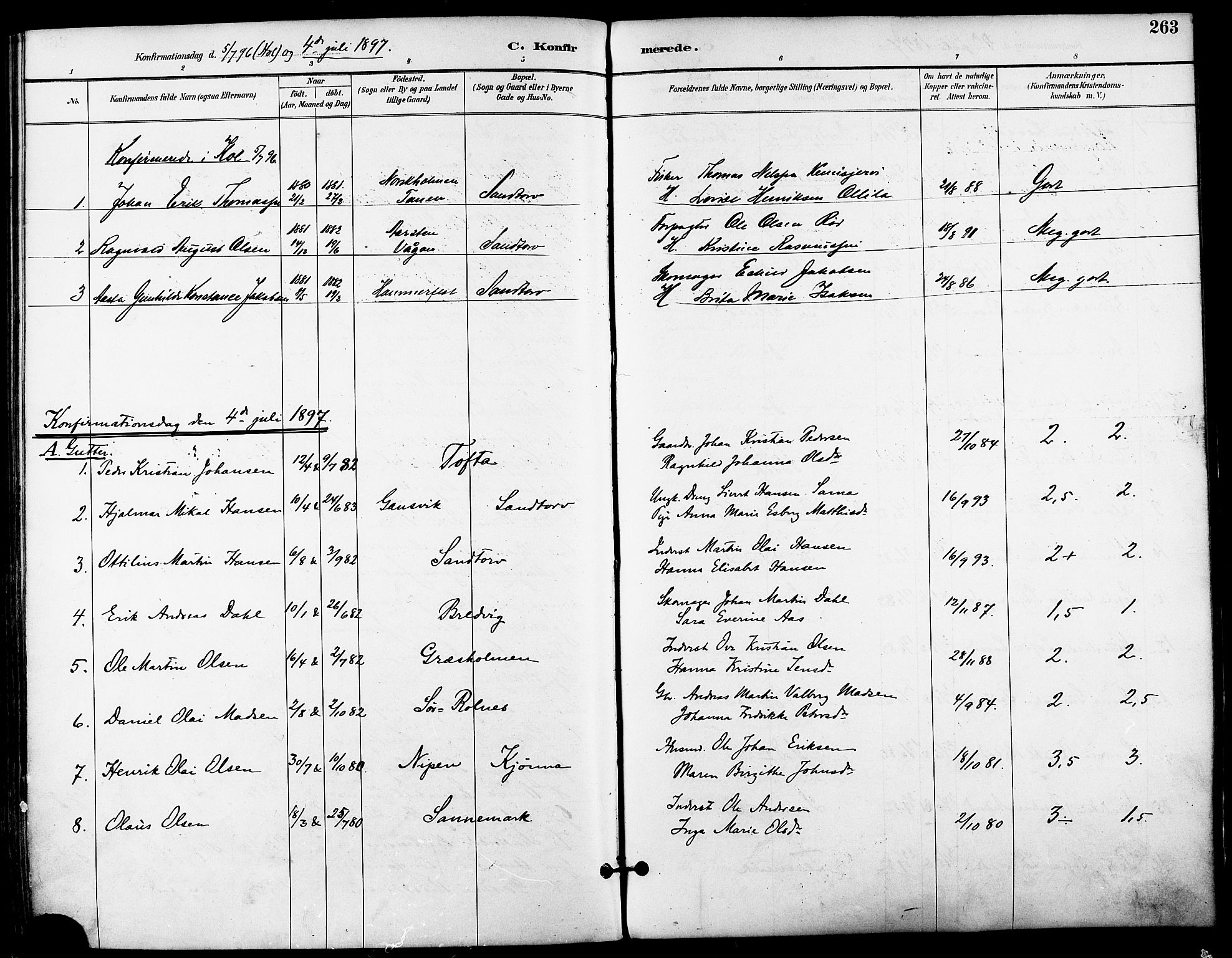 Trondenes sokneprestkontor, SATØ/S-1319/H/Ha/L0016kirke: Parish register (official) no. 16, 1890-1898, p. 263