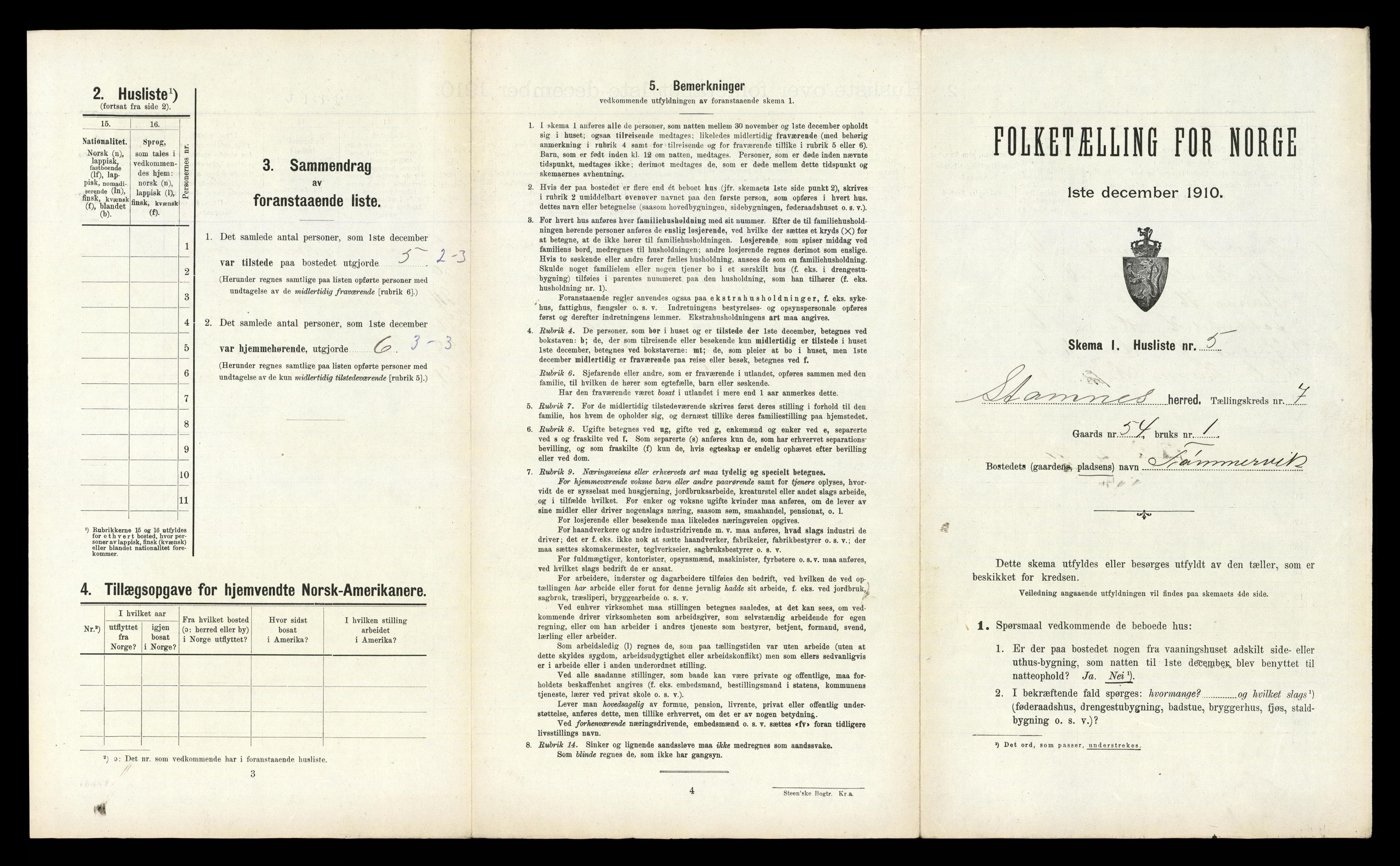 RA, 1910 census for Stamnes, 1910, p. 670