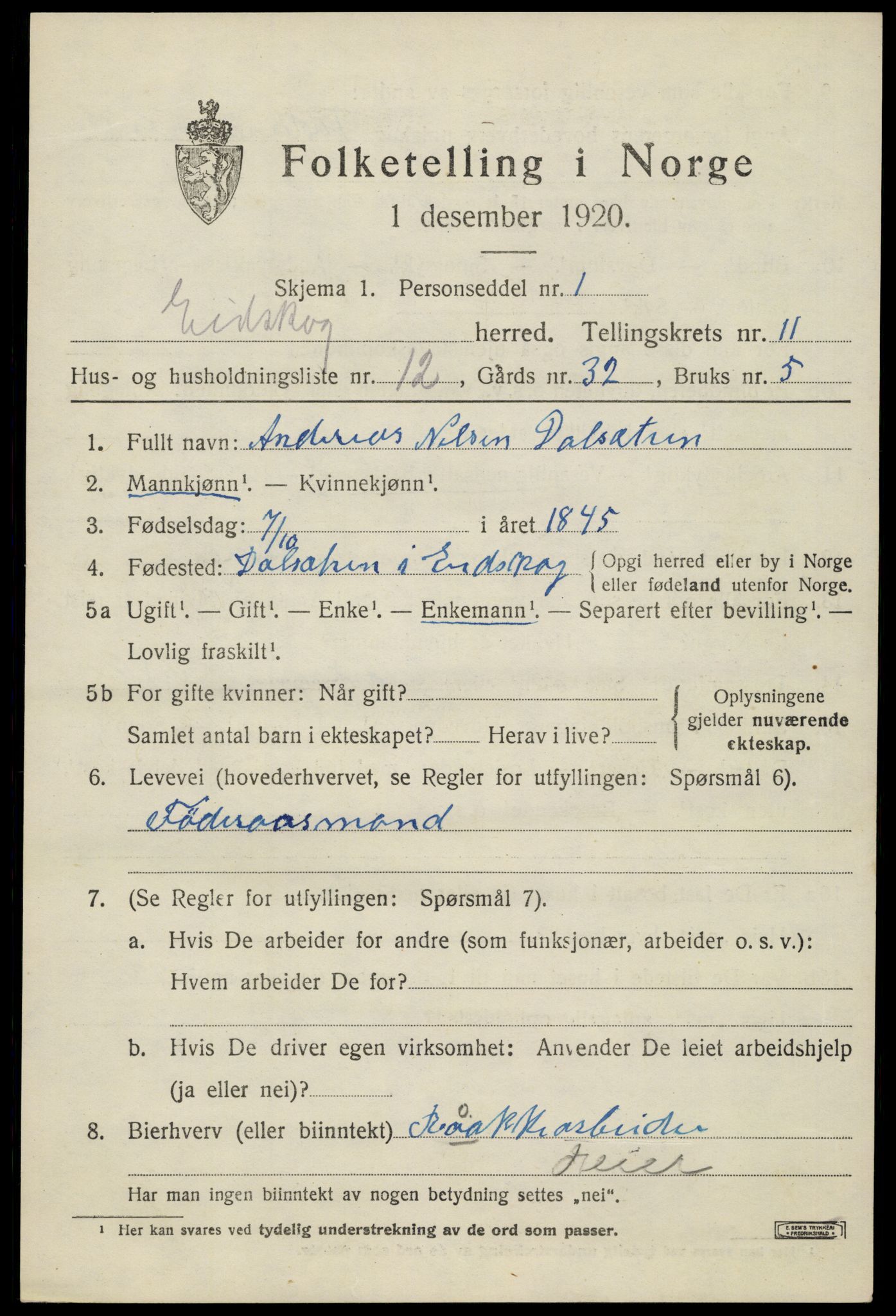 SAH, 1920 census for Eidskog, 1920, p. 11719