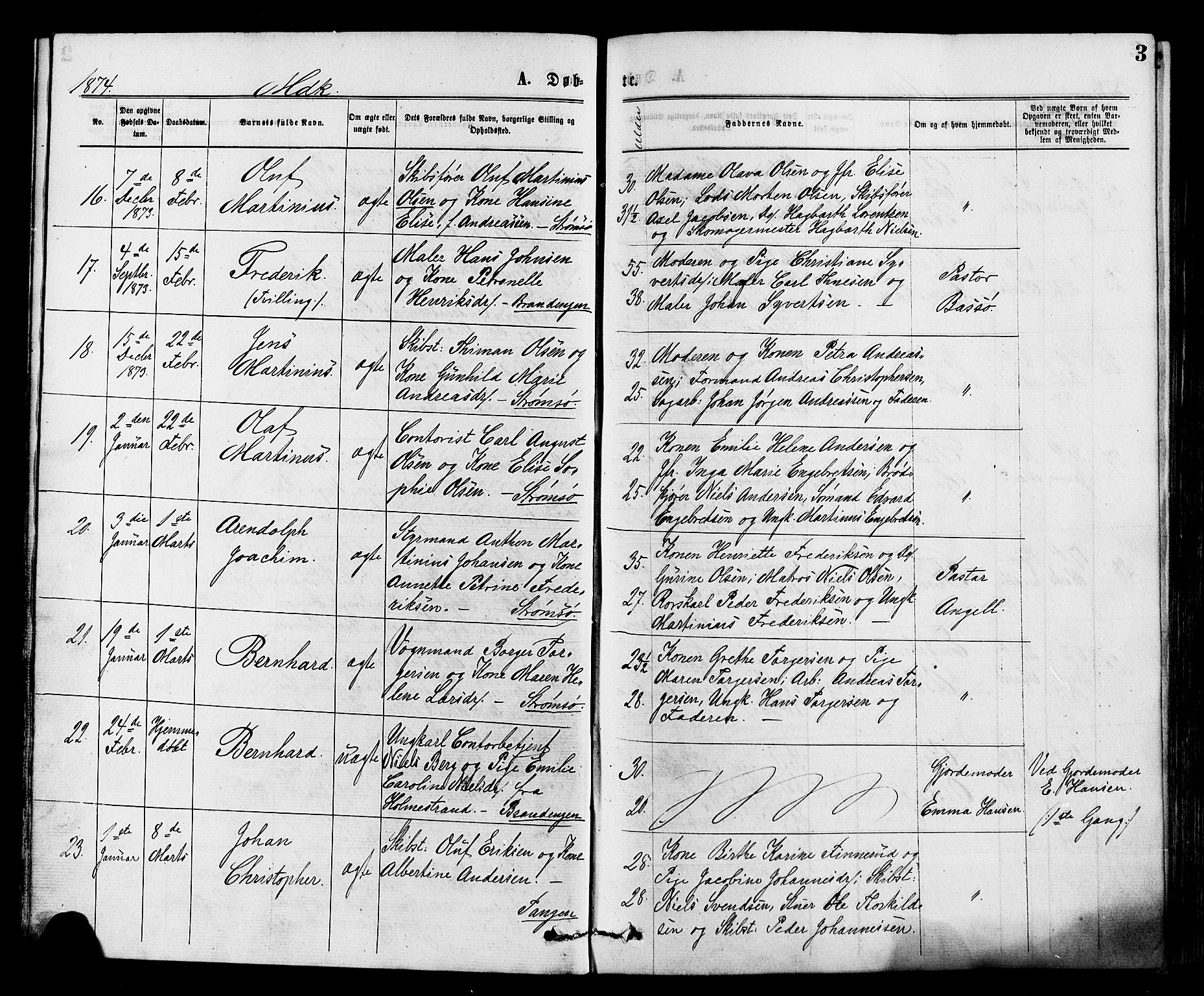 Strømsø kirkebøker, AV/SAKO-A-246/F/Fa/L0019: Parish register (official) no. I 19, 1874-1877, p. 3