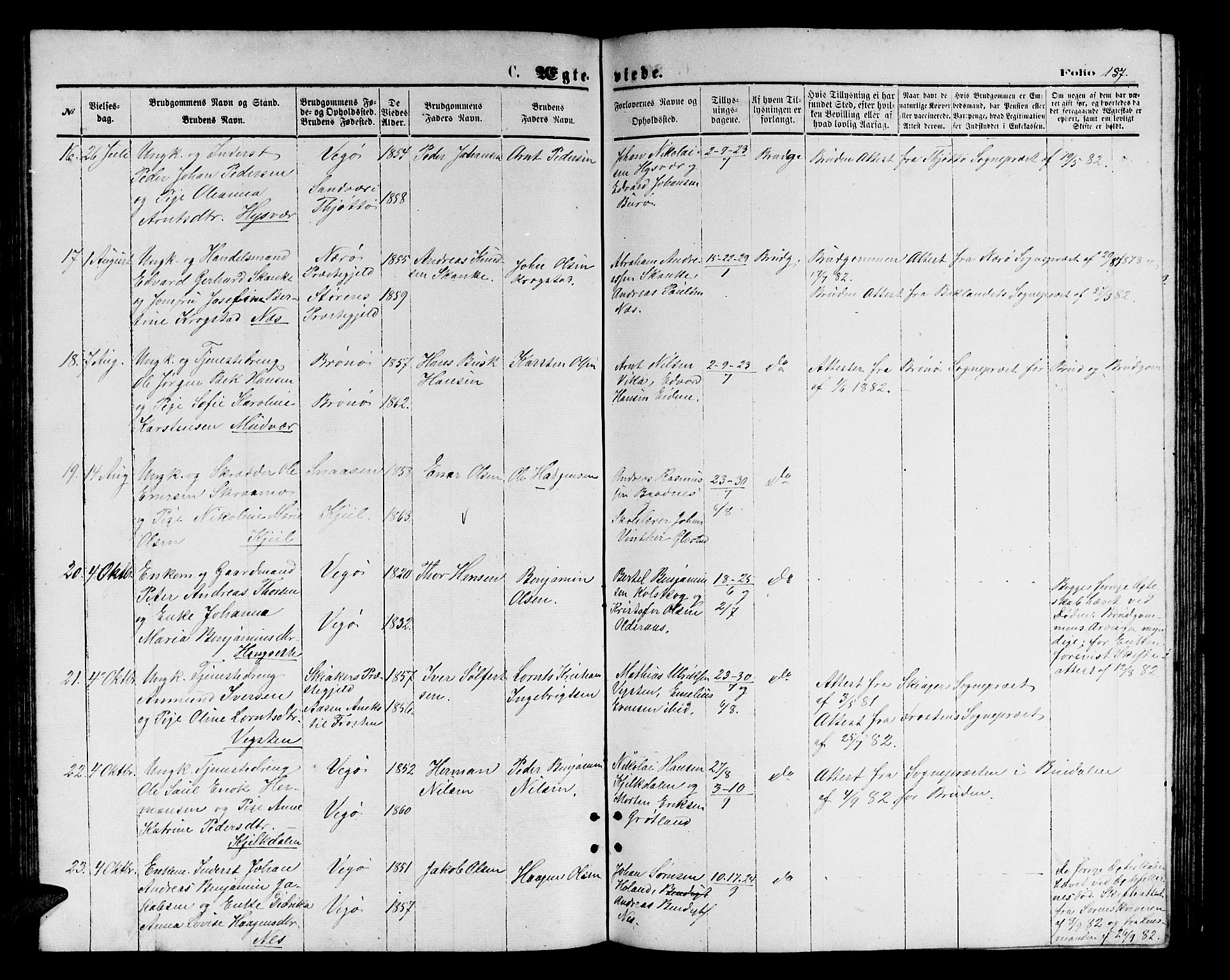 Ministerialprotokoller, klokkerbøker og fødselsregistre - Nordland, AV/SAT-A-1459/816/L0252: Parish register (copy) no. 816C02, 1871-1885, p. 157