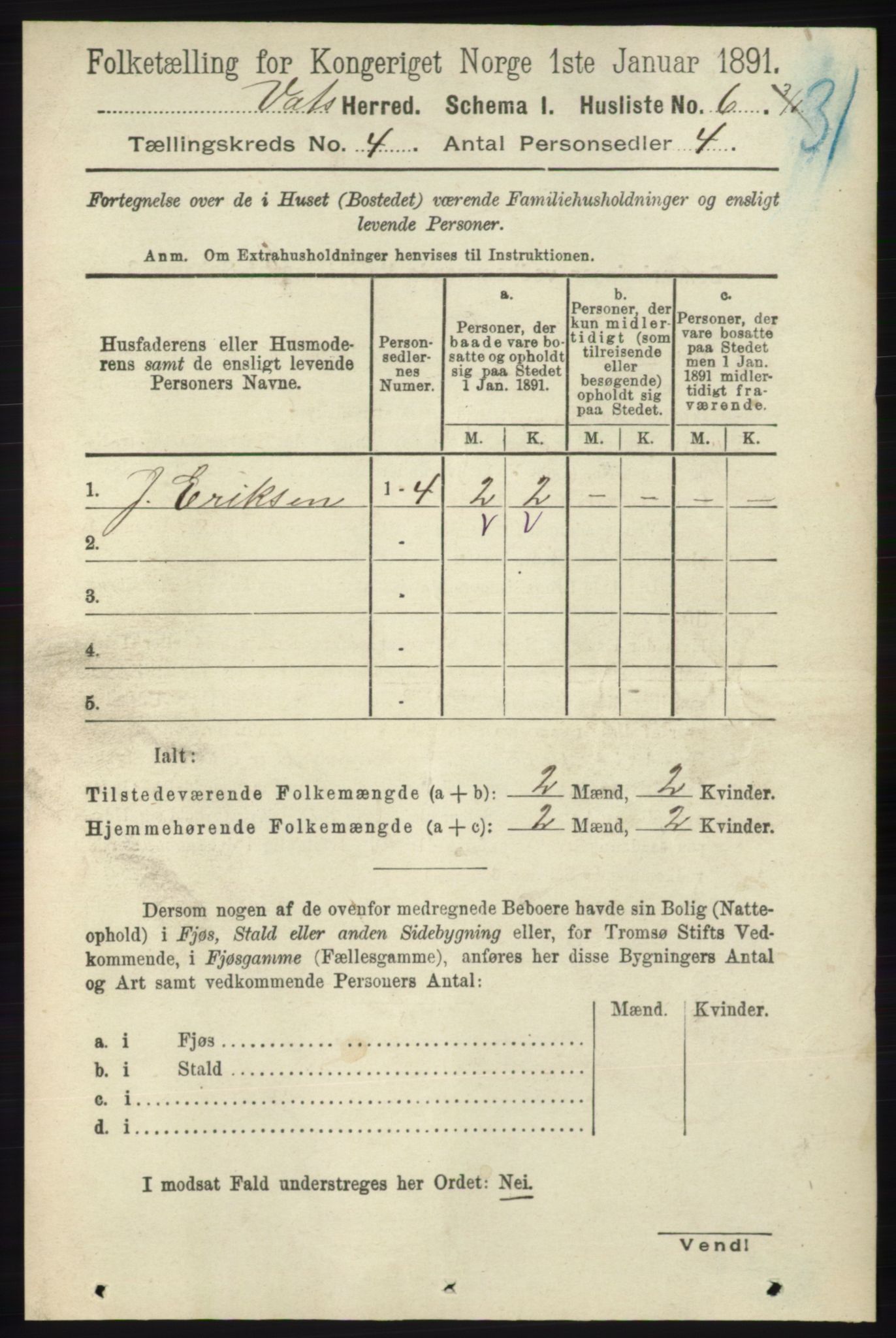 RA, 1891 census for 1155 Vats, 1891, p. 596