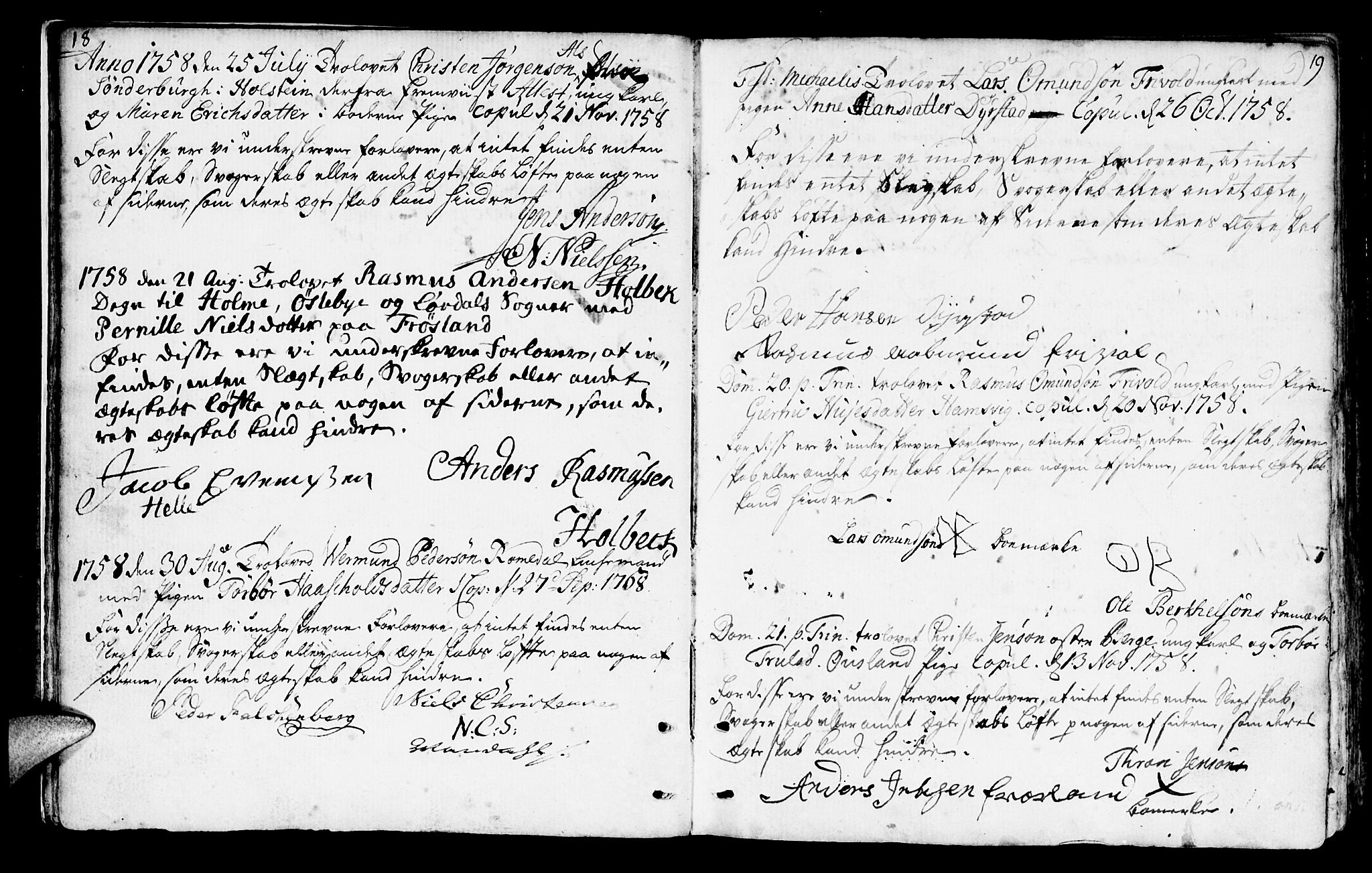 Mandal sokneprestkontor, AV/SAK-1111-0030/F/Fa/Faa/L0006: Parish register (official) no. A 6, 1755-1783, p. 18-19