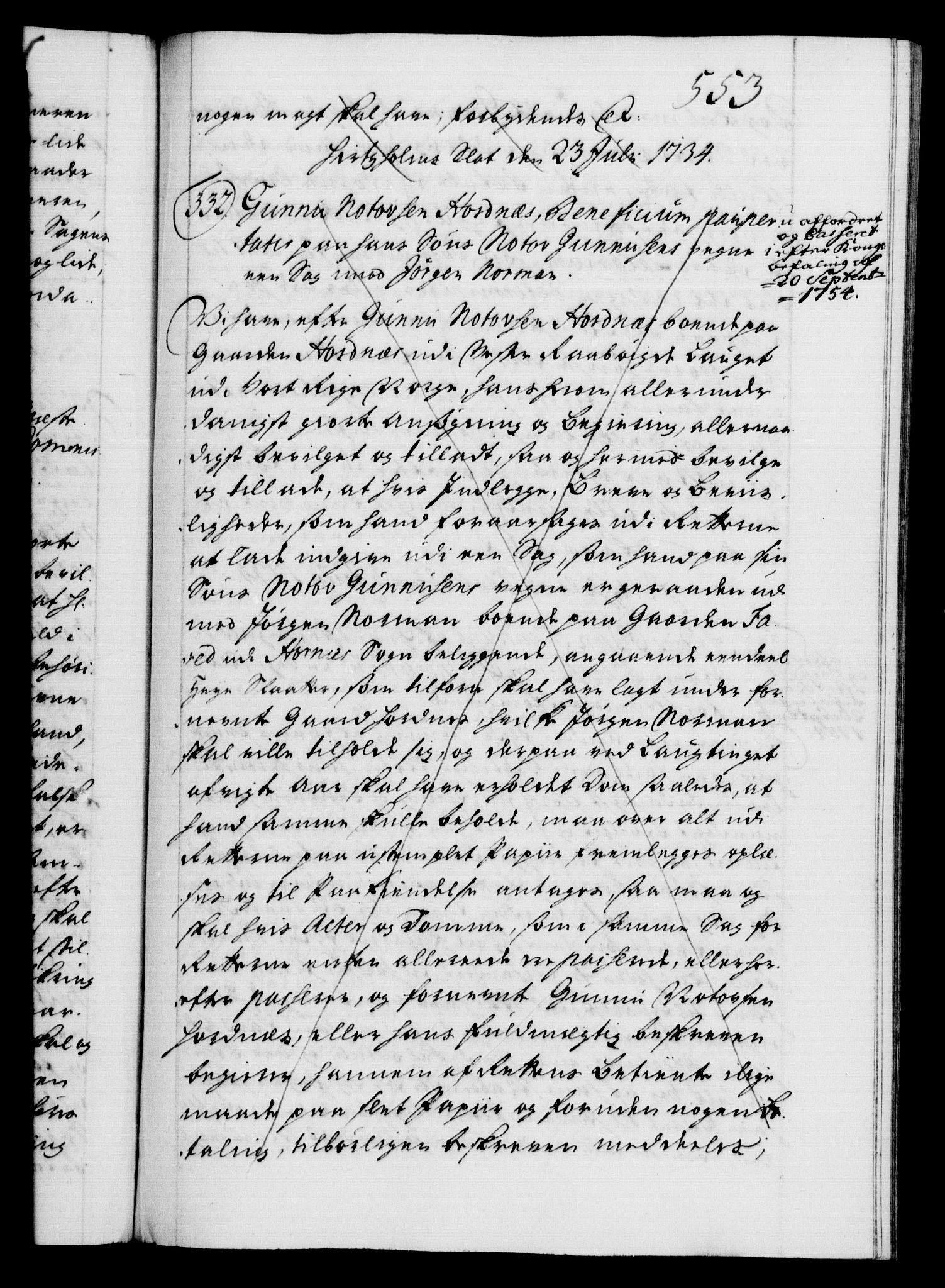 Danske Kanselli 1572-1799, AV/RA-EA-3023/F/Fc/Fca/Fcaa/L0028: Norske registre, 1733-1734, p. 553a