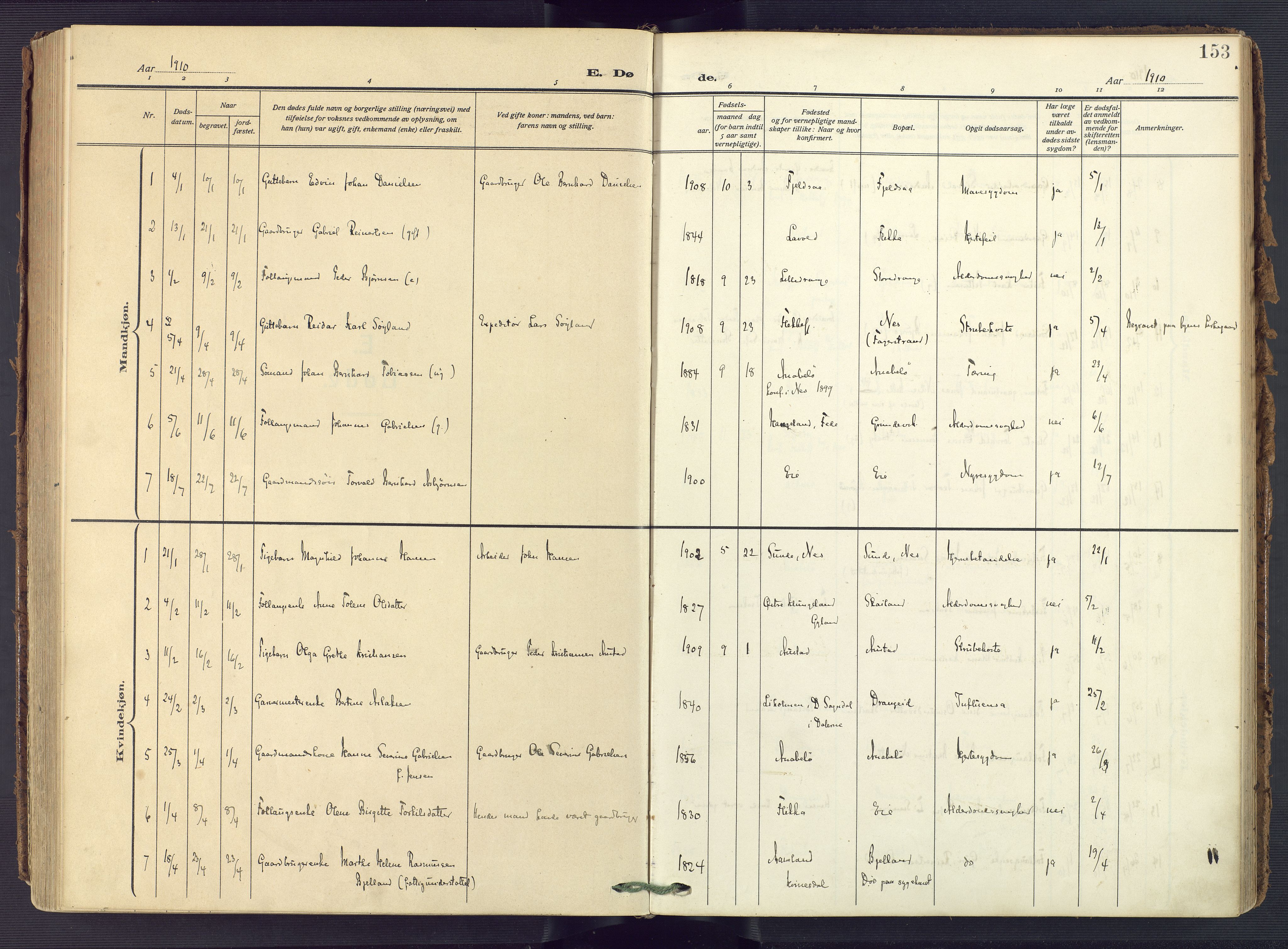 Flekkefjord sokneprestkontor, SAK/1111-0012/F/Fa/Fac/L0010: Parish register (official) no. A 10, 1910-1927, p. 153