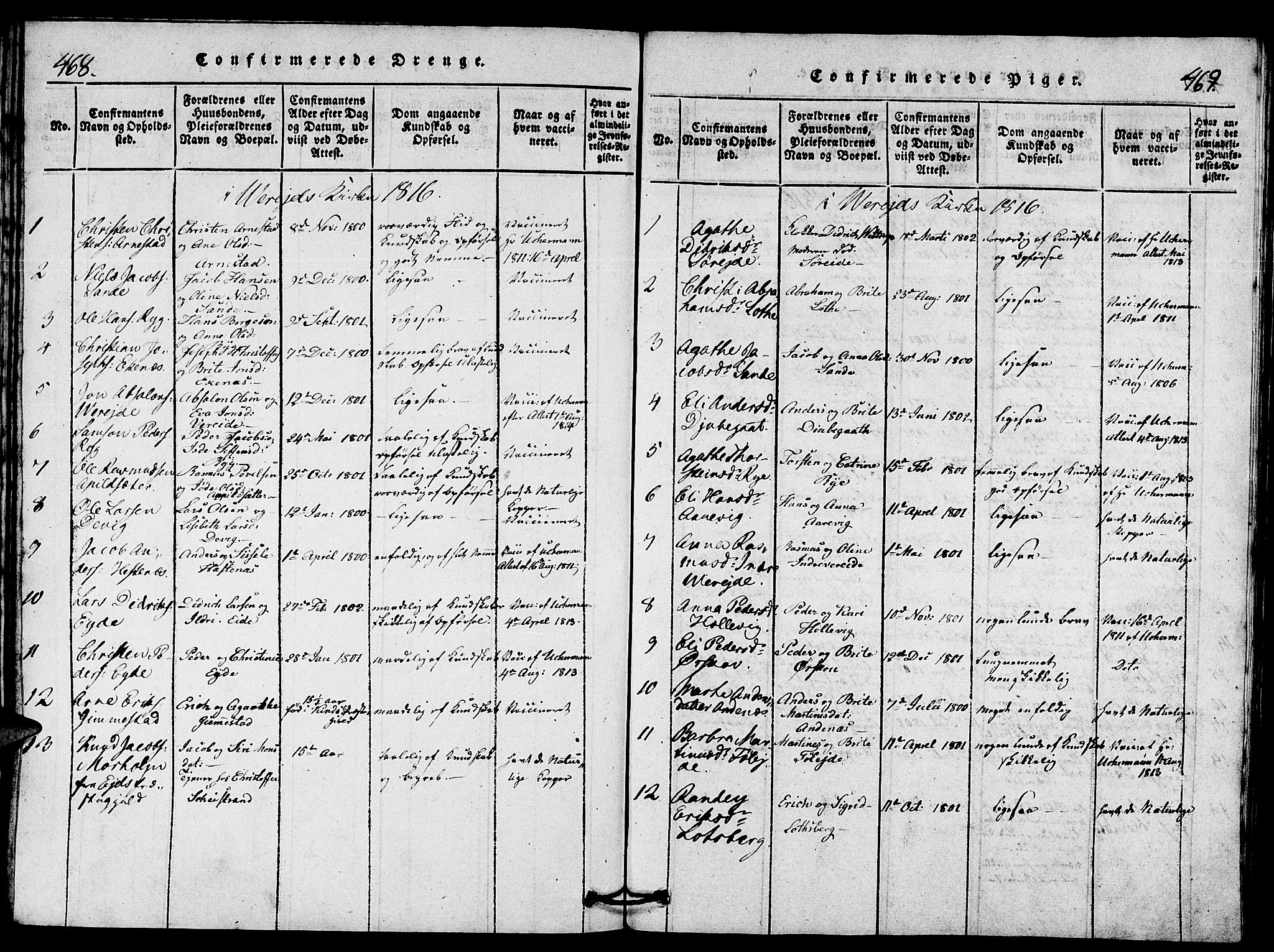 Gloppen sokneprestembete, SAB/A-80101/H/Hab/Haba/L0001: Parish register (copy) no. A 1, 1816-1827, p. 468-469