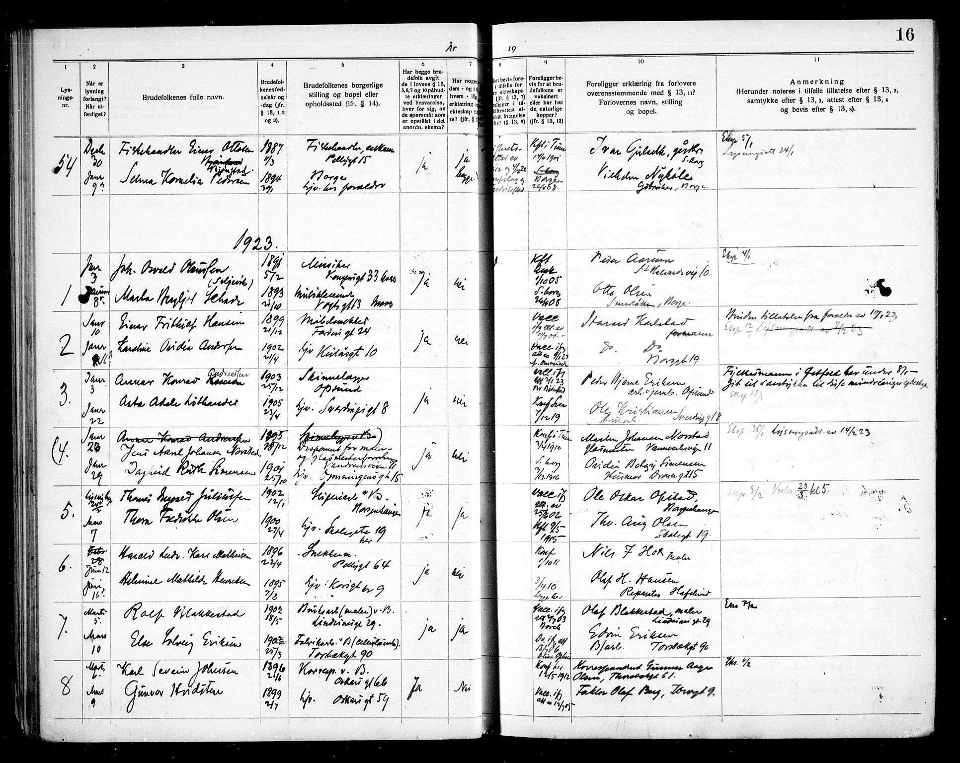 Sarpsborg prestekontor Kirkebøker, SAO/A-2006/H/Ha/L0003: Banns register no. 3, 1920-1935, p. 16